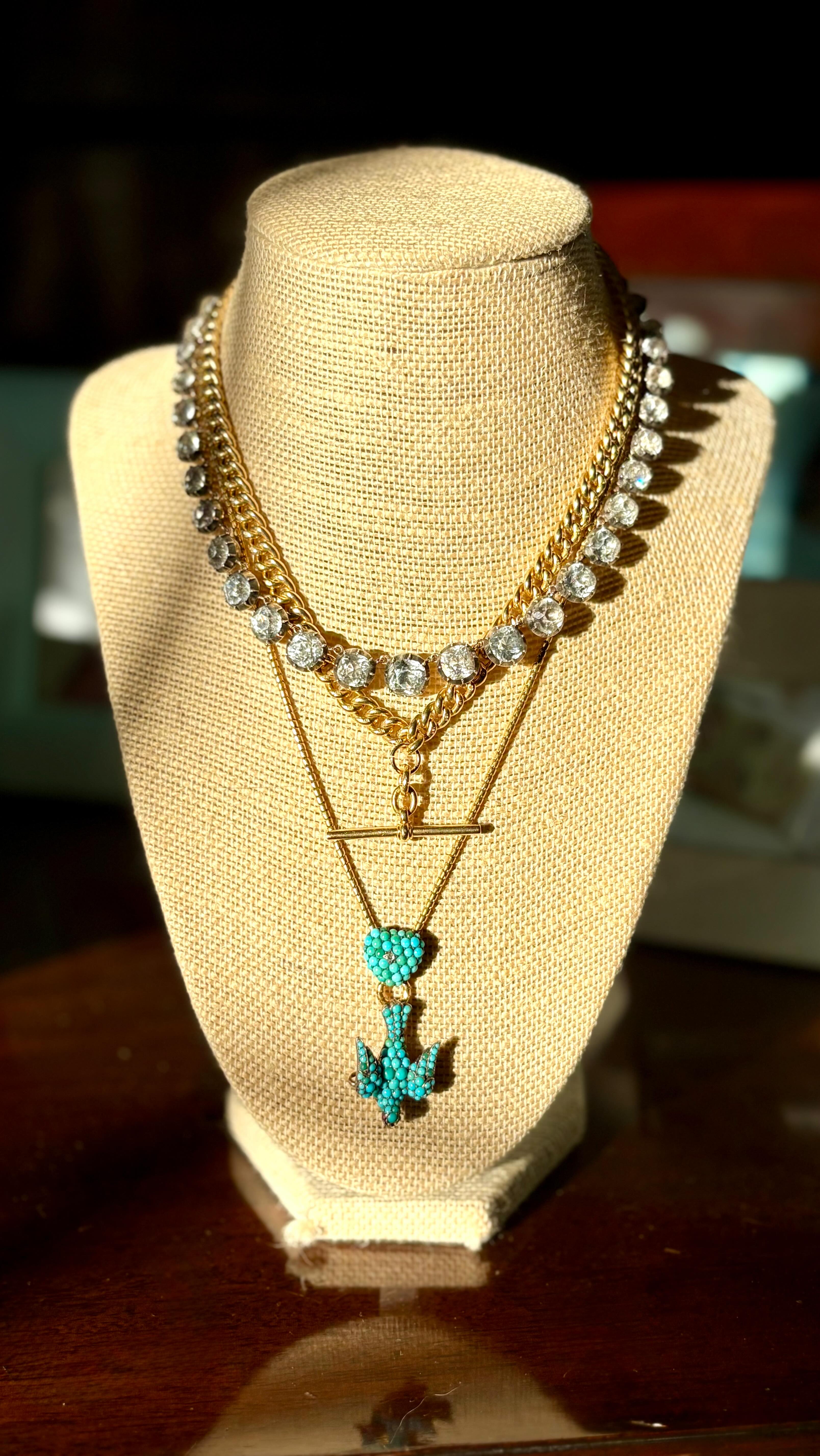 Antique Turquoise & Diamond St Esprit slider c1860 set in 18k yellow Gold. Available at www.heirloomjewells.com