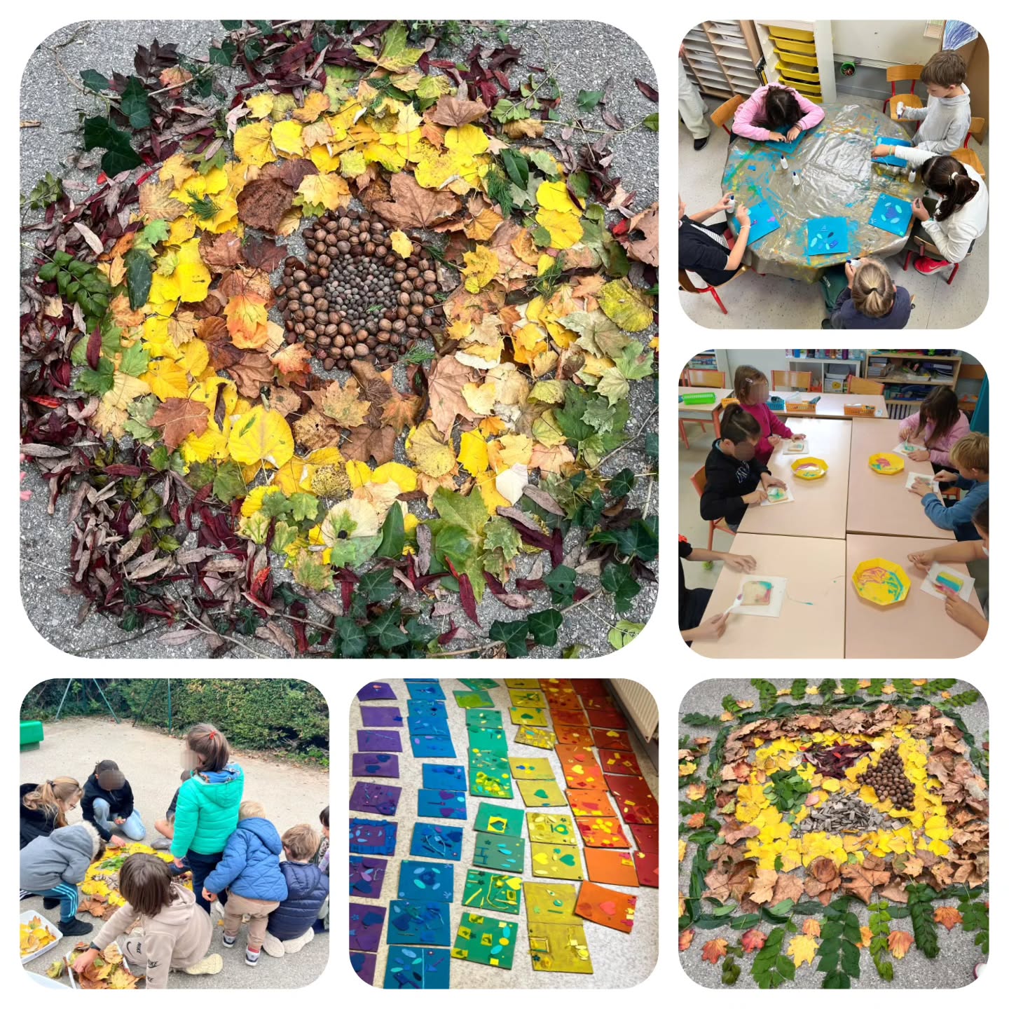 🌟 Journée partagée de fin de période 🌟
Pour clôturer la première période, toute l’école s’est retrouvée pour une belle matinée de partage et de créativité 🤝🎨
🎉 Les classes étaient mélangées : petits et grands ont coopéré dans la bonne humeur autour de plusieurs ateliers.
👩🍳 Atelier cuisine pour régaler les papilles,
🍂 Land art pour créer avec la nature,
🌈 et une œuvre collective haute en couleurs pour symboliser l’unité et la joie d’être ensemble !
Une journée remplie de plaisir, de rires et de belles découvertes ✨
De quoi bien terminer la période avant les vacances ! 😄