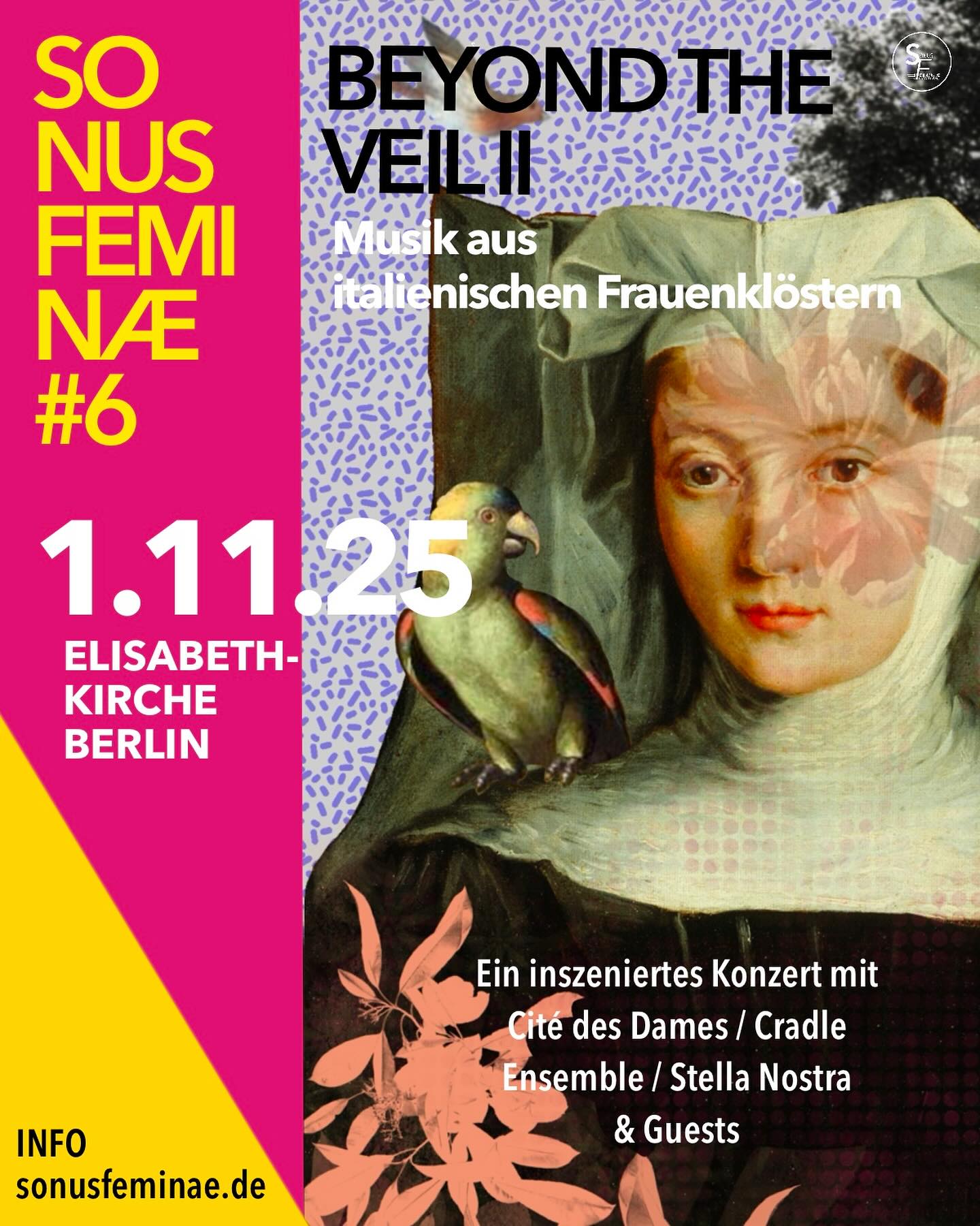 Diesen Samstag ist es so weit! “BEYOND THE VEIL II – Musik aus italienischen Frauenklöstern” wird in der Kirche St. Elisabeth aufgeführt.
🏰 Das Ensembles Cité des Dames & Guests gewährt zusammen mit dem Cradle Ensemble und Stella Nostra Einblicke in die musikalische Hochkultur der italienischen Nonnenklöster des 17. Jahrhunderts – mit Werken von Komponistinnen wie Chiara Margarita Cozzolani, Sulpitia Cesis und Raphaella Aleotti.
🎼 Unter der Regie von Iñigo Giner Miranda werden die Ensembles in verschiedenen Konstellationen musizieren und dabei einen spirituellen Raum schaffen, der die Zuhörer in die mystische Atmosphäre der musikalischen Traditionen jener Zeit eintauchen lässt.
🔮 Ein Abend, der die tief verwurzelte Verbindung zwischen Musik und Spiritualität lebendig werden lässt.
🎼Musiker:innen: Cité des Dames & Guests + Cradle Ensemble + Stella Nostra
Amy Green (Sopran)
Ellen Hünigen (Sopran)
Susanne Wilsdorf (Sopran)
Anja Simon (Alt)
Anna Fusek (Blockflöte & Violine)
Miako Klein (Blockflöte & Violine)
Grégory d’Hoop (Blockflöte)
Veronika Schiela (Blockflöte)
Yeuntae Jung (Blockflöte)
Jack Adler-McKean (Serpent)
Jia Lim (Orgel)
Iñigo Giner Miranda (Regie)
Guillem Borrás Garriga (Dramaturgie)
🕰️ ab 19:15 Uhr
📍 Kirche St. Elisabeth, Invalidenstraße 3, 10115 Berlin
🎟️ Tickets via Biolink
🌀 SONUS FEMINÆ, initiiert vom Ensemble Cité des Dames, bietet eine Plattform zur Wiederentdeckung und Würdigung historischer Komponistinnen, deren Werke lange im Verborgenen blieben.
@st.elisabeth.villaelisabeth @miakoklein @gregtheflute @veronika.schiela @yeuntae @jack.adlermckean @jia.keys @iginer @guillem.hh @kili_kit_ty
#sonusfeminae #sonusfeminae2025 #beyondtheveil #klostermusik #italienischefrauenklöster #italianmonasteries #nunnery #convent #citédesdames #cradleensemble #stellanostra #komponistinnen #femalecomposers #frauenindermusik #womeninmusic #womeninearlymusic #altemusik #earlymusic #musichistory #womeninhistory #concert #konzert #stelisabethkirche #music #berlinmusic #berlinconcert #berlinculture #berlinevent #berlinmitte #berlin