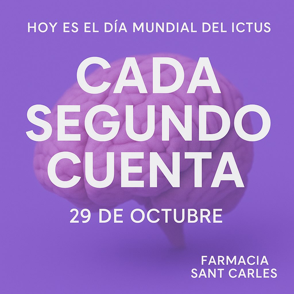 🧠💜 Hoy es el Día Mundial del Ictus
El ictus puede ocurrirle a cualquiera, en cualquier momento.
Cada segundo cuenta, y una actuación rápida puede salvar vidas.
👉 Reconoce las señales de alerta:
✅ Pérdida repentina de fuerza en cara, brazo o pierna
✅ Dificultad para hablar o entender
✅ Pérdida súbita de visión
✅ Dolor de cabeza intenso y diferente a lo habitual
🚨 Ante la mínima sospecha, llama al 112 de inmediato.
La prevención, la información y la rapidez son nuestras mejores armas.
Cuidar el cerebro es cuidar la vida. 💜
#DiaMundialDelIctus #Ictus #Prevención #SaludCerebral #ConCiencia #ActúaRápido #CadaSegundoCuenta
