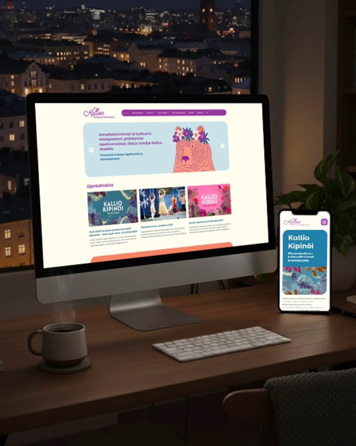 Uudistin kesällä Kallion kulttuuriverkoston nettisivut ja päivitin visuaalista ilmettä 🐻 Löytyy osoitteesta kallionkulttuuriverkosto.fi #kallionkulttuuriverkosto #graafinensuunnittelu #nettisivujentekijä #kuvittaja