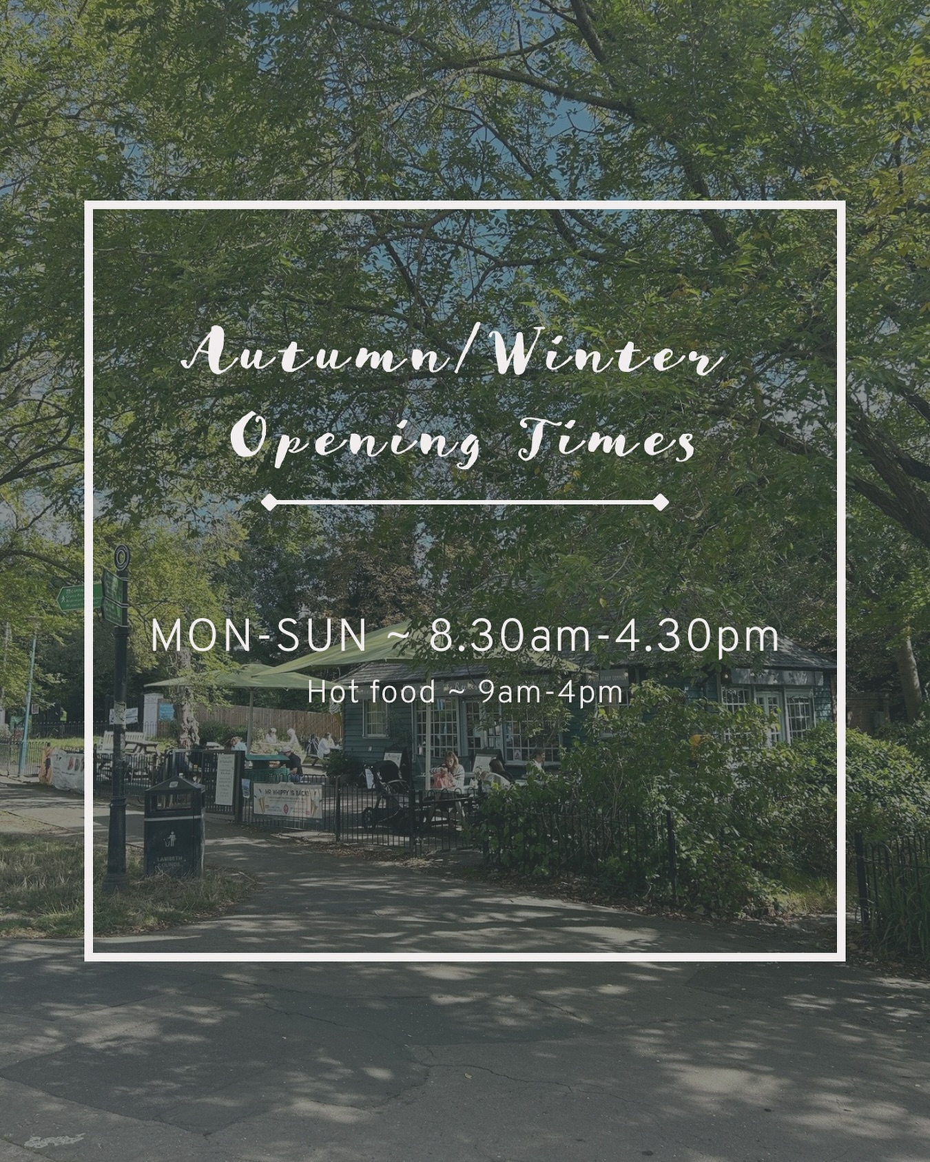 Now the clocks have gone back, we’re shifting gears a bit. We’ll be open daily from 8:30am to 4:30pm, with hot food served up until 4pm.🍽️
Our Winter Warmer drinks have landed (and they’re already a hit). Plus, our new seasonal menu is just around the corner—think warm winter salads, spiced apple overnight oats, and a few other cosy bits we think you’ll love.🥰