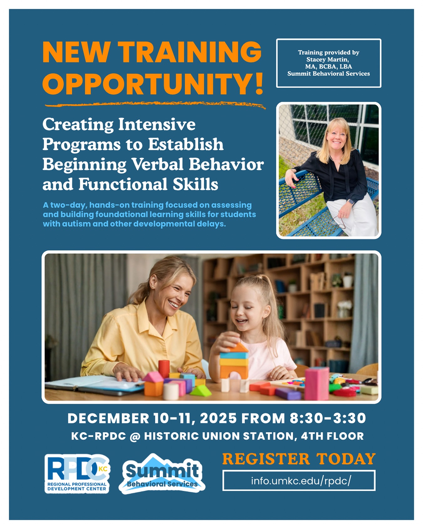 Join our professional development expert Stacey Martin for a hands-on training focused on building early foundational skills for learners with autism and other developmental delays.
You’ll explore practical ways to assess, teach, and support learners—covering everything from imitation and learning-to-learn behaviors to building engagement and responding to moments of challenge. It’s an incredible opportunity to strengthen your teaching foundation and make a lasting impact. 💙
Learn more and register today by visiting @RPDCKC
#summitbehavioralservices #kansascity #autismsupport #aba #abatherapykansascity #abatherapy
#appliedbehavioranalysis #behavioralsupport #behavior #professionaldevelopment #educatorsupport #teacherresources
