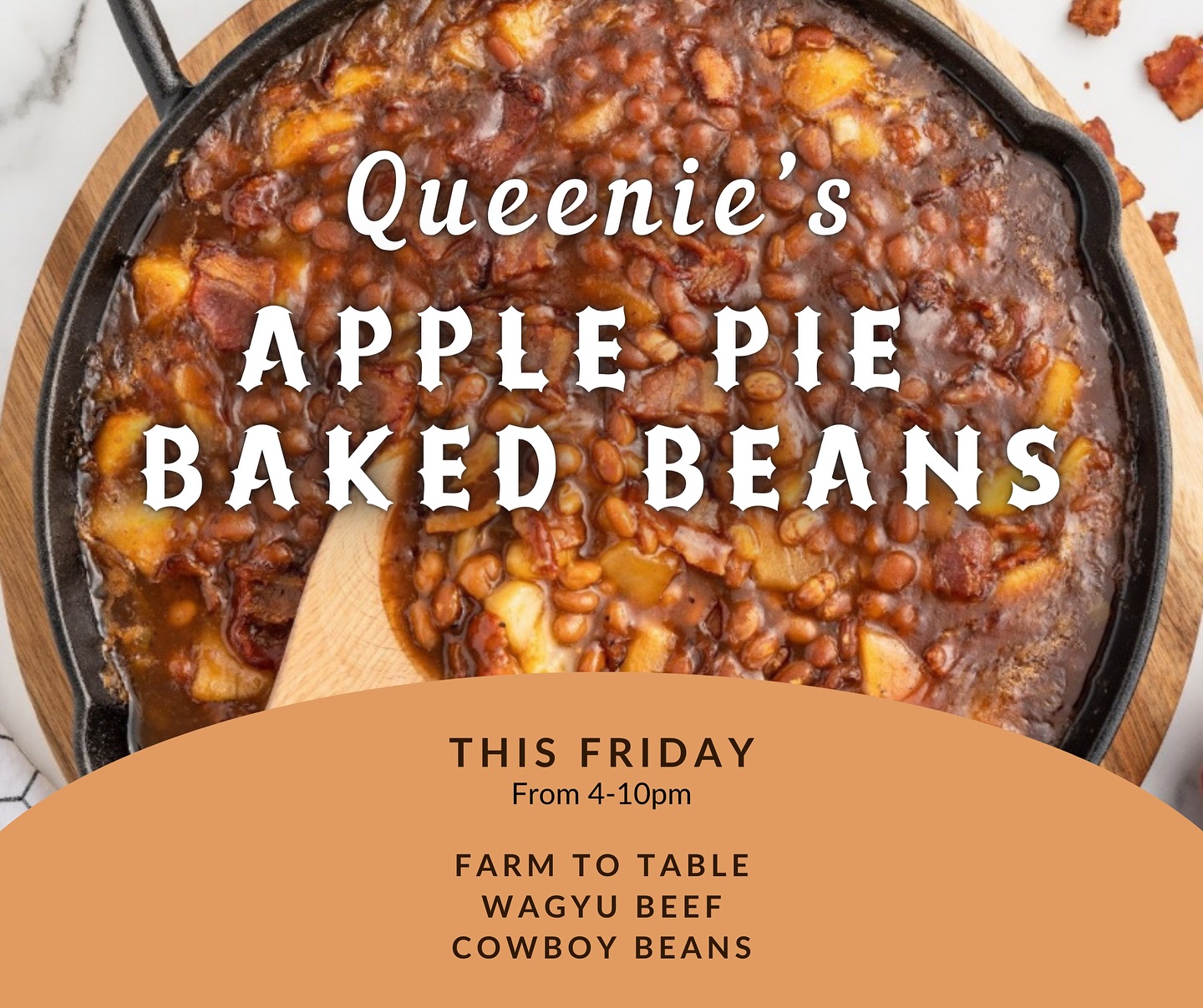 Every year about this time, Mom makes a variation of her beans that fall out of the pan faster than a leaf in the wind. This autumn inspired dish will forever be on our family table and will always remind us that winter is coming and we will soon be celebrating the warmth of friends and family for the holiday’s. Savory, sweet and packed full of Wagyu beef, It’s hard to walk away with only eating one serving. #family #friends #community #farmtotable #applepie #cowboy #bakedbeans #wagyubeef #cattlefarm #kentuckyproud #simpsonvilleky #familyrecipes #AutumnStyle #Halloween #livemusic #louisvillefoodies