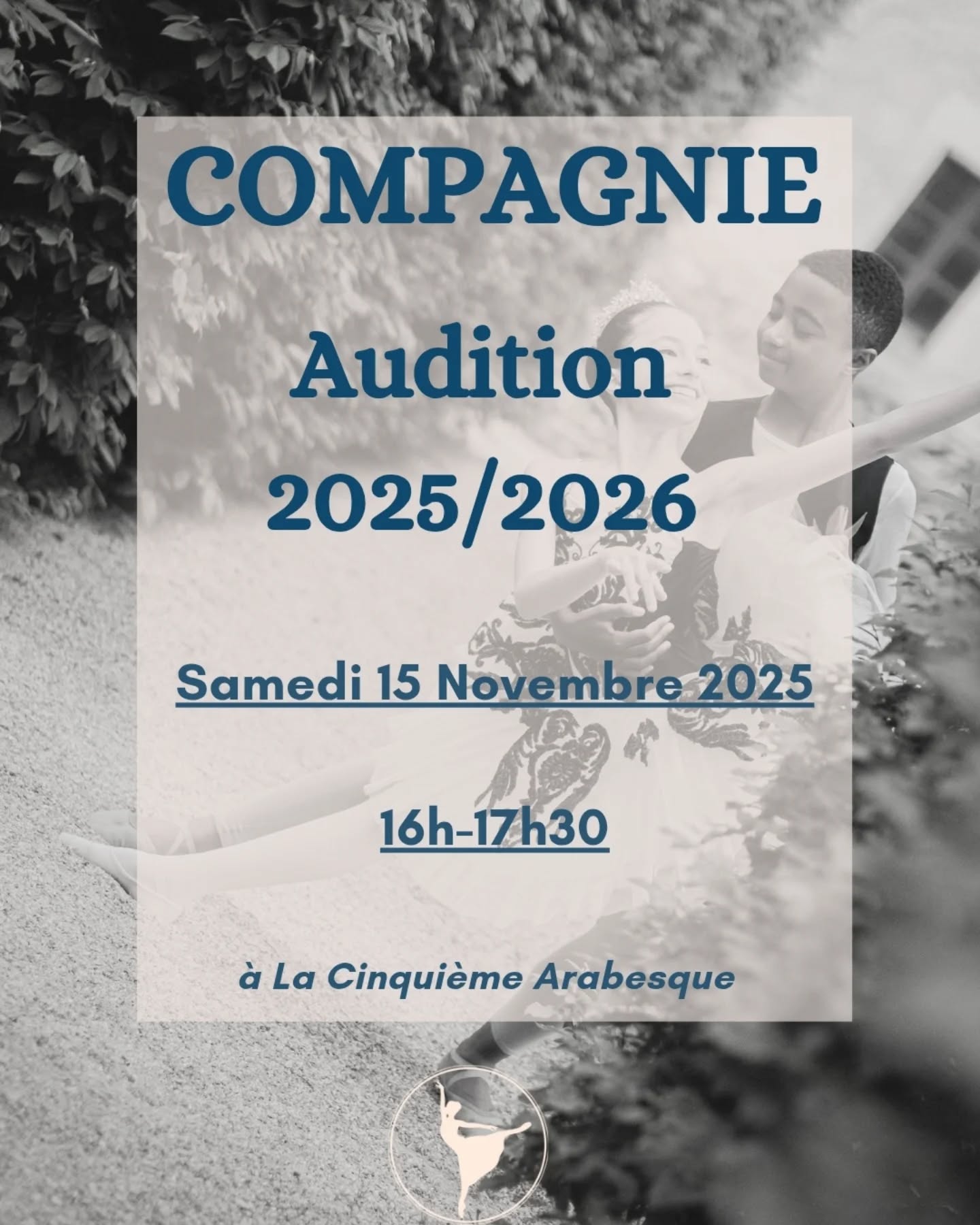 ✨Quelle joie de vous annoncer notre nouvelle audition pour notre jeune compagnie classique 2025-2026!🤩
✨Vous avez entre 7 et 20 ans?
Vous rêvez de vivre une expérience de compagnie de danse classique?
🩰Pour rejoindre notre jeune compagnie, envoyez votre candidature par mail à lacinquiemearabesque@gmail.com avant le 13/11/2025!
✨Audition le 15/11/2025 à La Cinquième Arabesque de 16h à 17h30!
Chorégraphie et direction artistique Claire Briant
Dansons!
L'équipe de La Cinquième Arabesque
avec @marie_girard_inspiration_mg
#eysinesmaville
#eysines
#eysinesculture #bordeaux #bordeauxmaville #bordeauxmetropole #merignac #merignacmaville #bassindarcachon #arcachon #saintmedardenjalles #bruges #lebouscat #lehaillan #bruges #danseclassique #compagniededanse #ballet #LaCinquièmeArabesque #lacinquiemearabesque #ballettodanceshop #danseuses #danseurs
