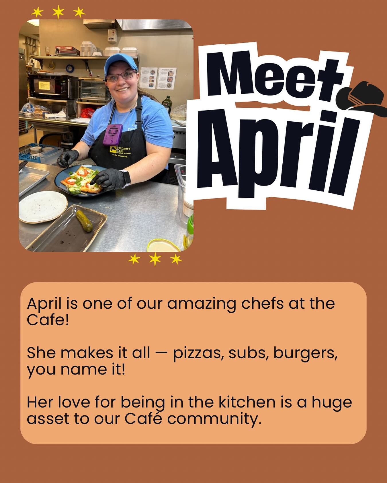Meet April! We love having her smiling face in the Kitchen, bring joy and light into every part of her job!