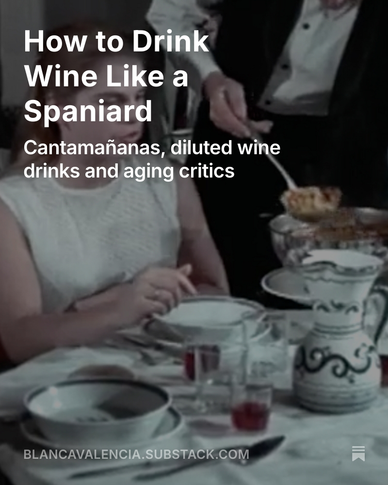 On my substack this week:
Why don't Spaniards love to talk wine? They are experts at everything else it seems but somehow look away when you ask about wine.
Possible reasons:
We love diluted wine, hate wine snobs and are experiencing a surge in comedian's mocking #winelovers.
-Spanish Golden Age drink before tinto de verano: aloja.
-Aging critics imparting wisdom on winelovers.
-Before commercial wine there were jarras.
Read at link in bio or
https://blancavalencia.substack.com/p/how-to-drink-wine-like-a-spaniard
#spanishwine #winelovers🍷❤️ #substack #substackwriter #spanishfood #spanishculture