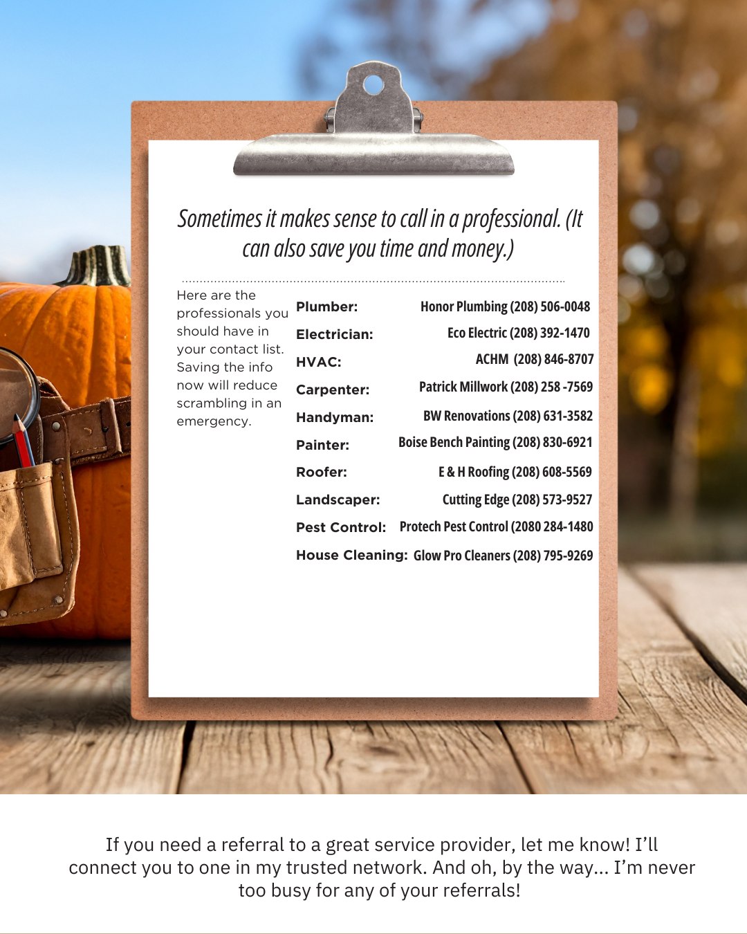 Some jobs are DIY. Others? Call in the pros. Save this referral list so you’re never scrambling during an emergency. Need a great contact? I’ve got you covered. #Ivegotyou #referrals