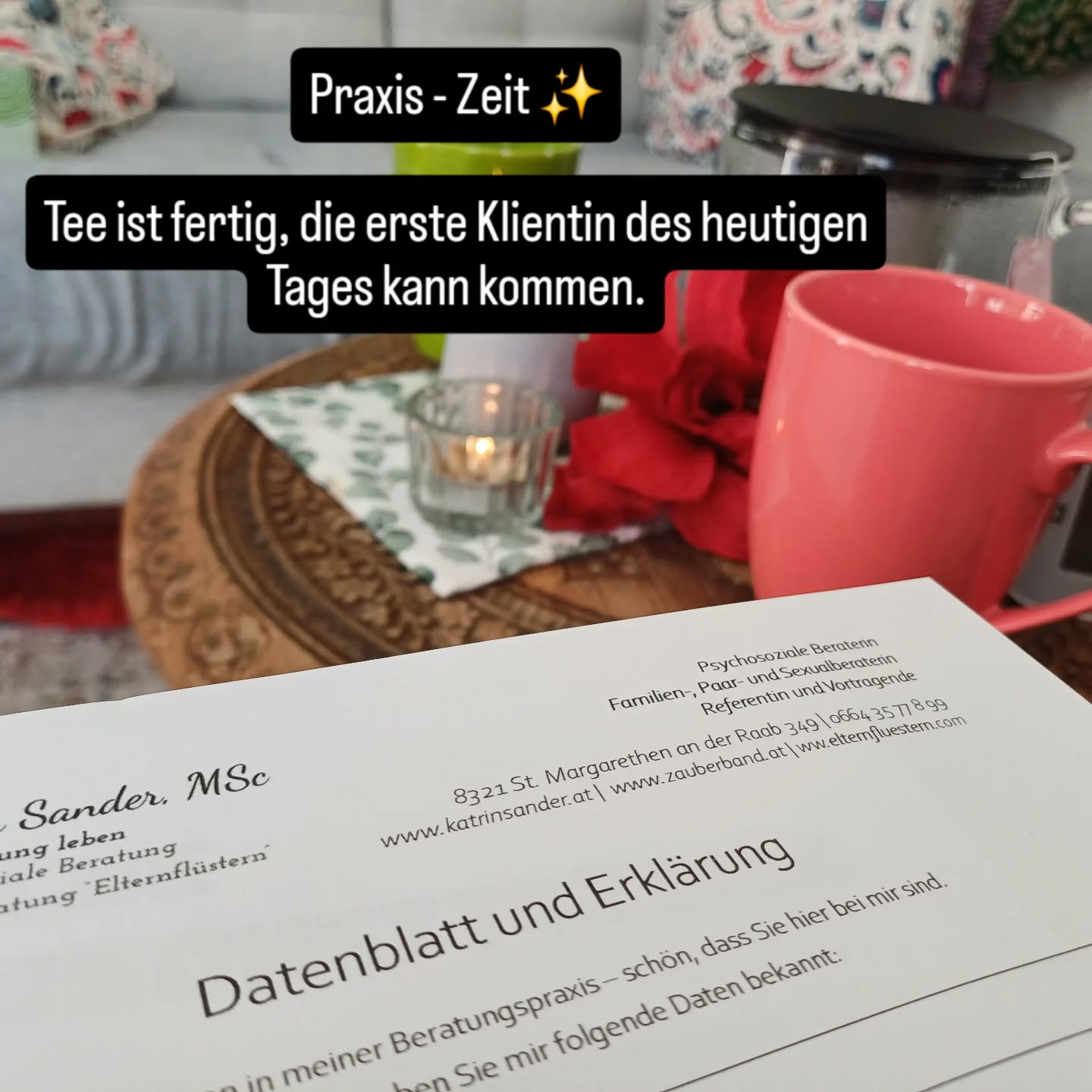 Praxis - Zeit ✨️
In meiner Praxis warten Tee und eine entspannende Atmosphäre. Dann tauchen wir ein in individuelle Themen und schauen, wie den Themen des Lebens am besten begegnet werden kann.
#psychosozialeberatung #traumasensibel #lösungfinden #sinnfindung #persönlichkeitsentwicklung #gebetter #erstredengleichbesser #lsb