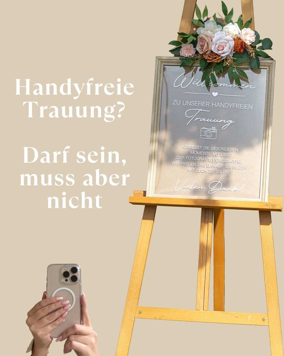 𝐇𝐚𝐧𝐝𝐲 𝐢𝐧 𝐝𝐢𝐞 𝐓𝐚𝐬𝐜𝐡𝐞, 𝐇𝐞𝐫𝐳 𝐚𝐮𝐟 𝐄𝐦𝐩𝐟𝐚𝐧𝐠 🤍
Natürlich gilt: jedes Brautpaar entscheidet selbst, aber eine freie Trauung kann eine schöne Möglichkeit sein, um…
✨…echte Gesichter, statt Bildschirme zu sehen
✨…Teil des Geschehens, statt Zuschauer hinter der Linse zu sein
✨…dem Brautpaar die volle Aufmerksamkeit zu schenken
Wenn ihr wollt, integrieren wir es in Eure freie Trauung. Hier geht es nicht um Verbote, sondern um Bewusstsein. Und manche Momente sind zu schön, um sie durch das Handy zu erleben.