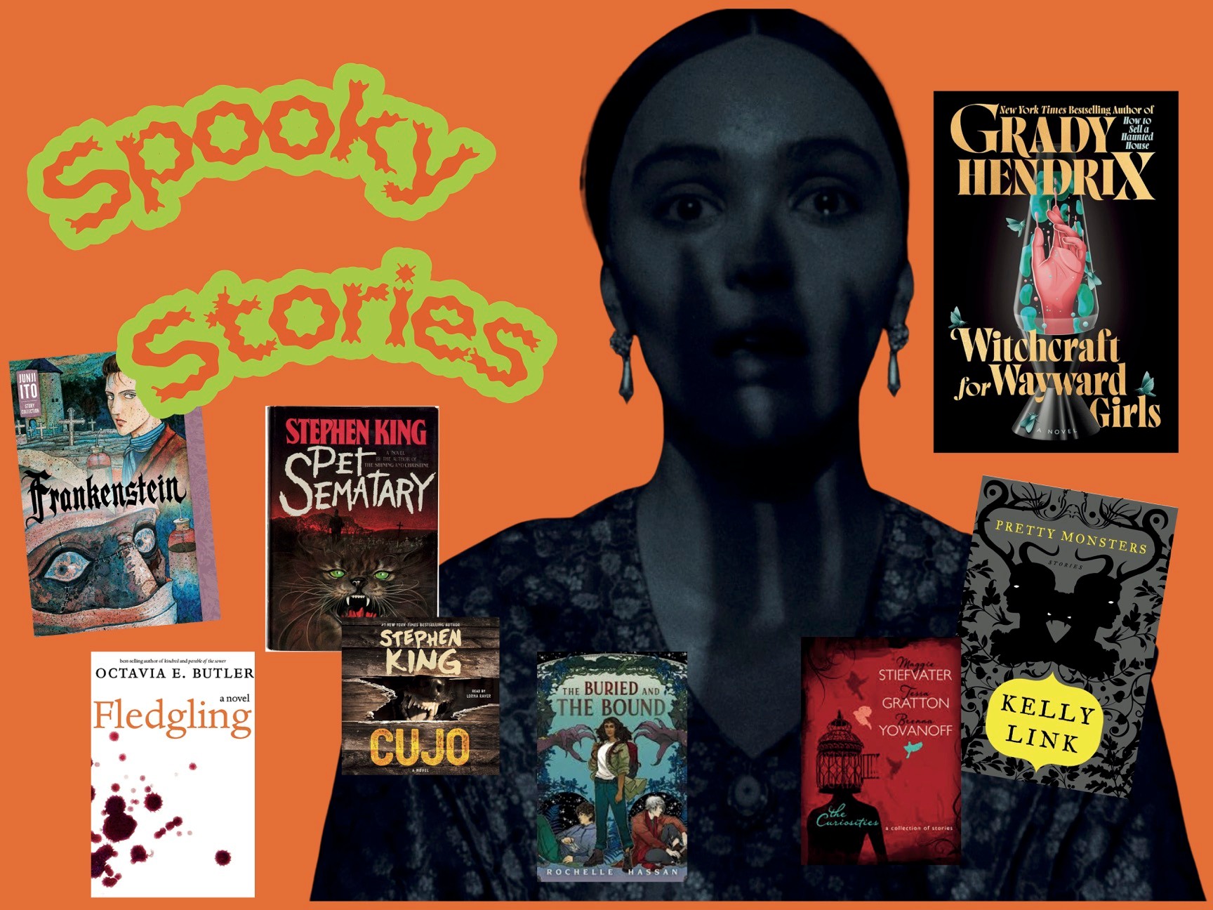 Pick up a scary book on the windowsill outside 208. There are short stories, horror manga, new fiction and classics like Pet Sematary and Frankenstein.
Take them home if you're not too scared...
