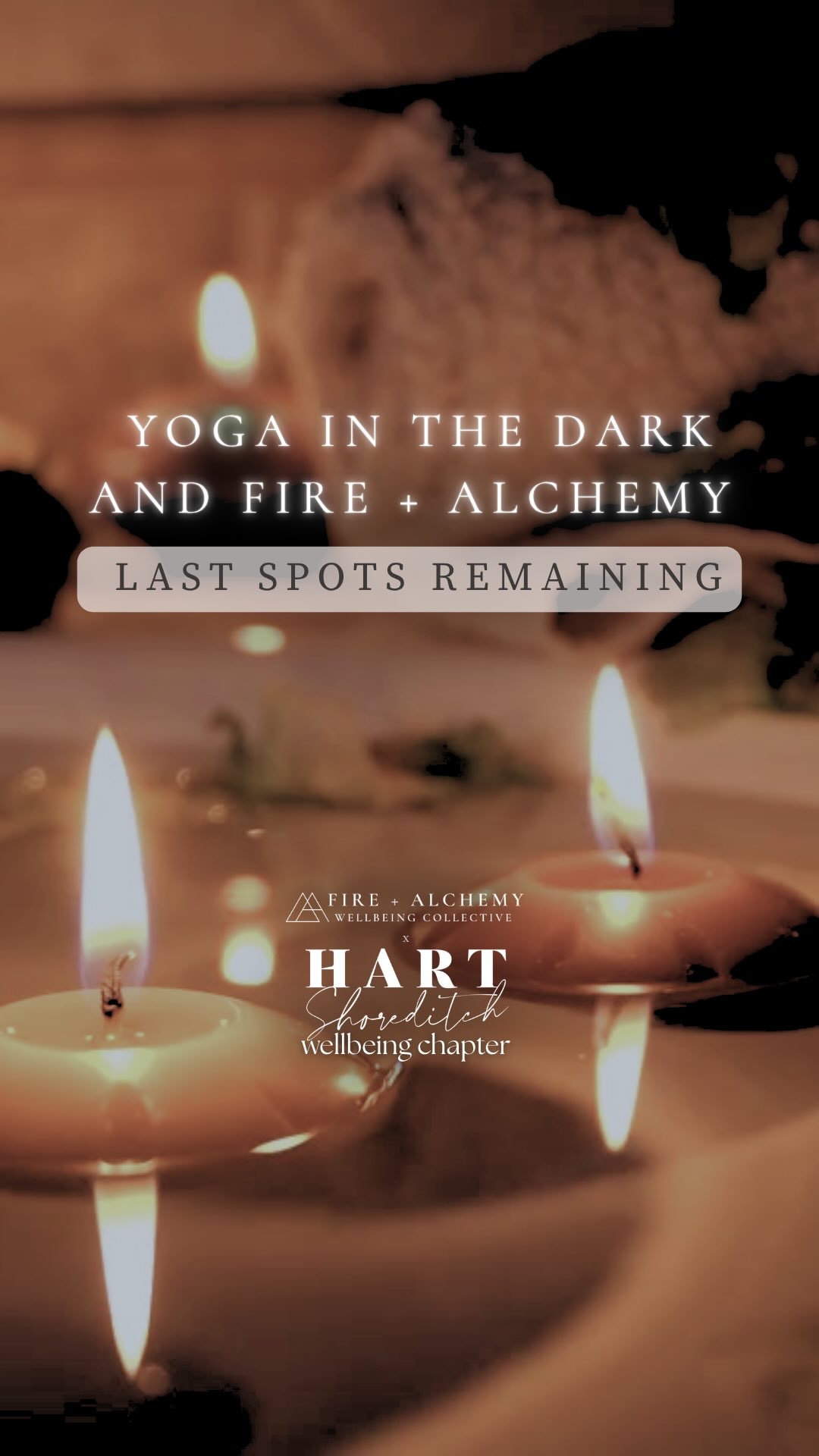 ✨ LAST SPOTS REMAINING ✨
An invitation to slow things down.
Step out of the noise, and into something softer.
Join us on 31st October for an intimate evening of slow movement, skin rituals, candlelight, and quiet connection - all held in the gentle dark.
This is a Yoga in the Dark × Fire + Alchemy collaboration - a luxurious, sensory experience designed to bring you back to yourself, hosted at the beautiful Hart Shoreditch in London.
Expect a soothing blend of facial massage, restorative yoga, meditation, and time to connect with others over a glass of fizz.
This special gathering is part of the Hart × Fire + Alchemy Wellbeing Chapter, and we can’t wait to share it with you.
Spaces are limited to keep the experience soft, spacious, and personal.
Head to the F+A website for tickets - link in bio.