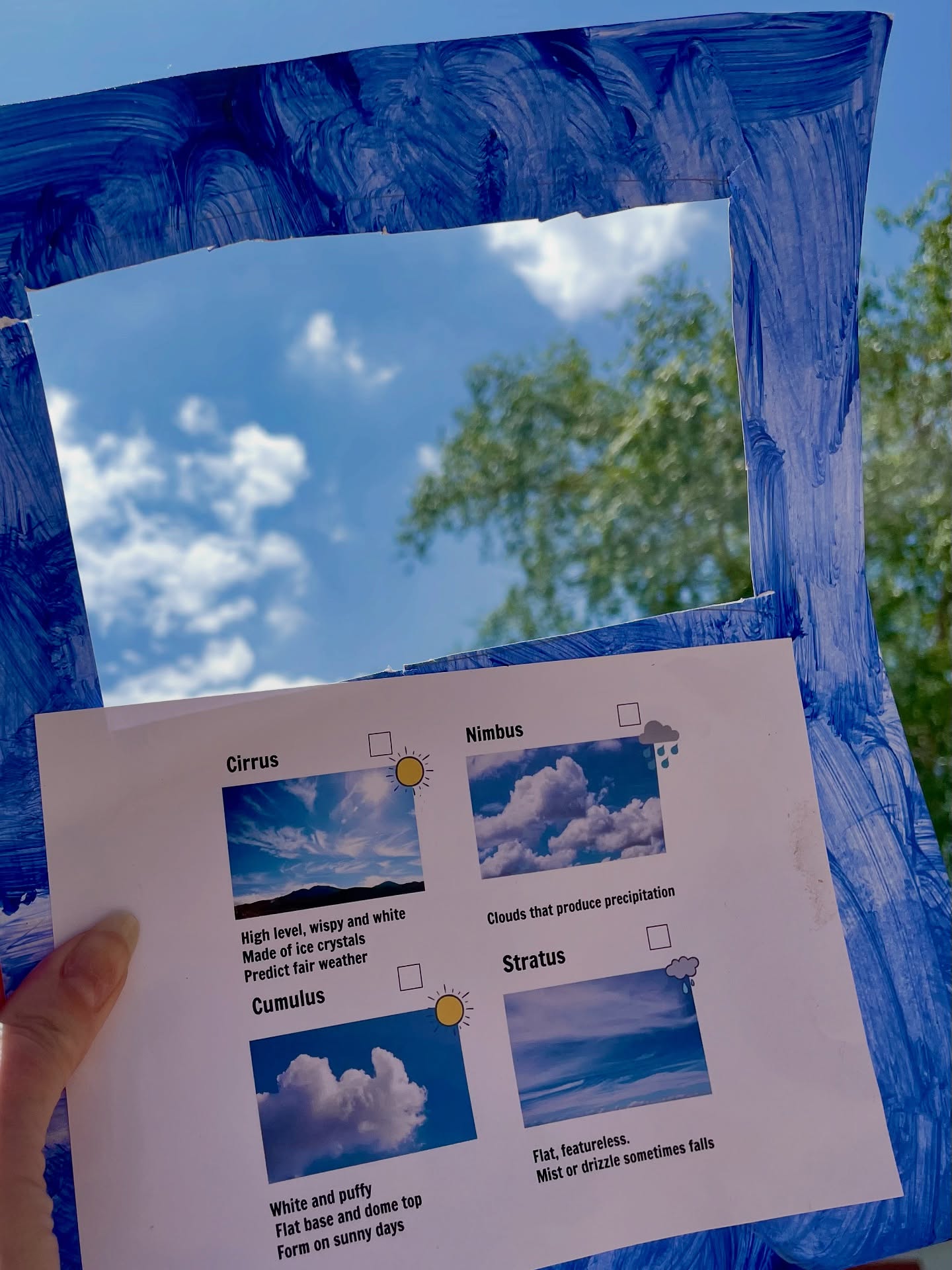 Outdoor art and science class season is here! Check out our cool cloud viewers! Can you identify these clouds?
#homeschoolfamily #homeschoolkids #outdoorartclass #1000hoursoutside #kidsart #kidsactıvıty #kidscience