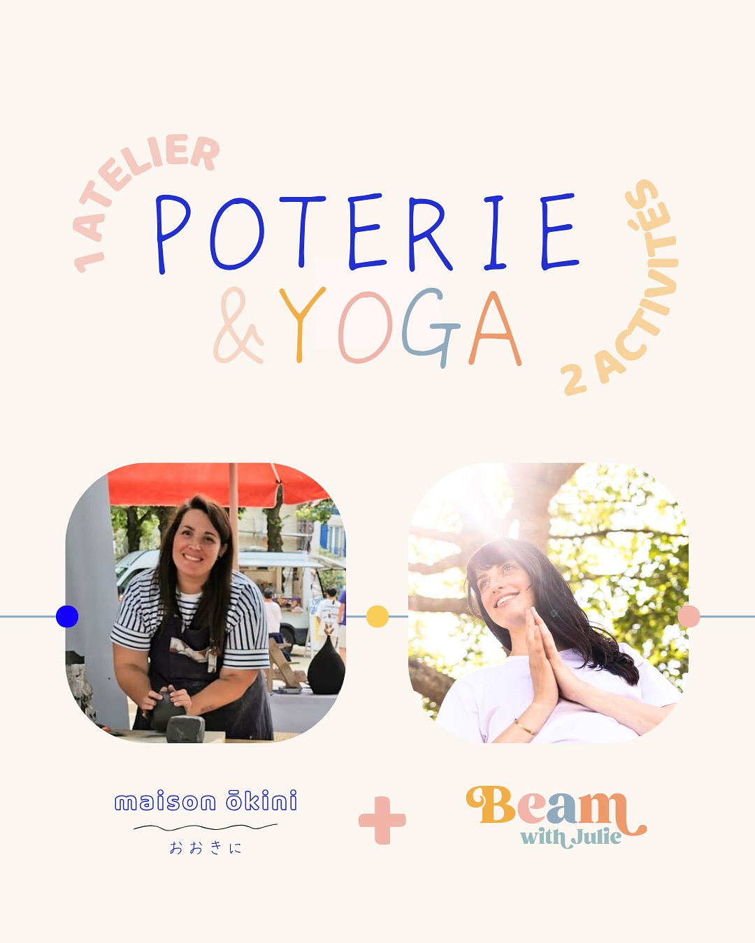 ✨ Atelier Poterie & Yoga – Thème : La Lumière intérieure ✨
Un après-midi pour prendre soin de soi, créer et se ressourcer 🌿
Le 22 novembre 2025, rejoignez-nous chez Maison Okini au 2 rue du vieux-pont à Pont-Scorff pour un moment unique mêlant :
👐 Poterie – réalisez votre propre maison de Noël en argile, guidé par Alexia @okiniceramics
🧘♀️ Yoga – reconnectez-vous à votre lumière intérieure avec Julie @beamwithjulie
🕑 14h – 17h30
💸 65 € le duo d’activités (tout compris)
🎁 Offre spéciale : 6 ateliers pour 318 € au lieu de 390 € (places limitées !)
Un temps de pause, de créativité et de bien-être, parfait pour entrer doucement dans la magie de l’hiver
📩 Infos & réservations : @okiniceramics ou @beamwithjulie