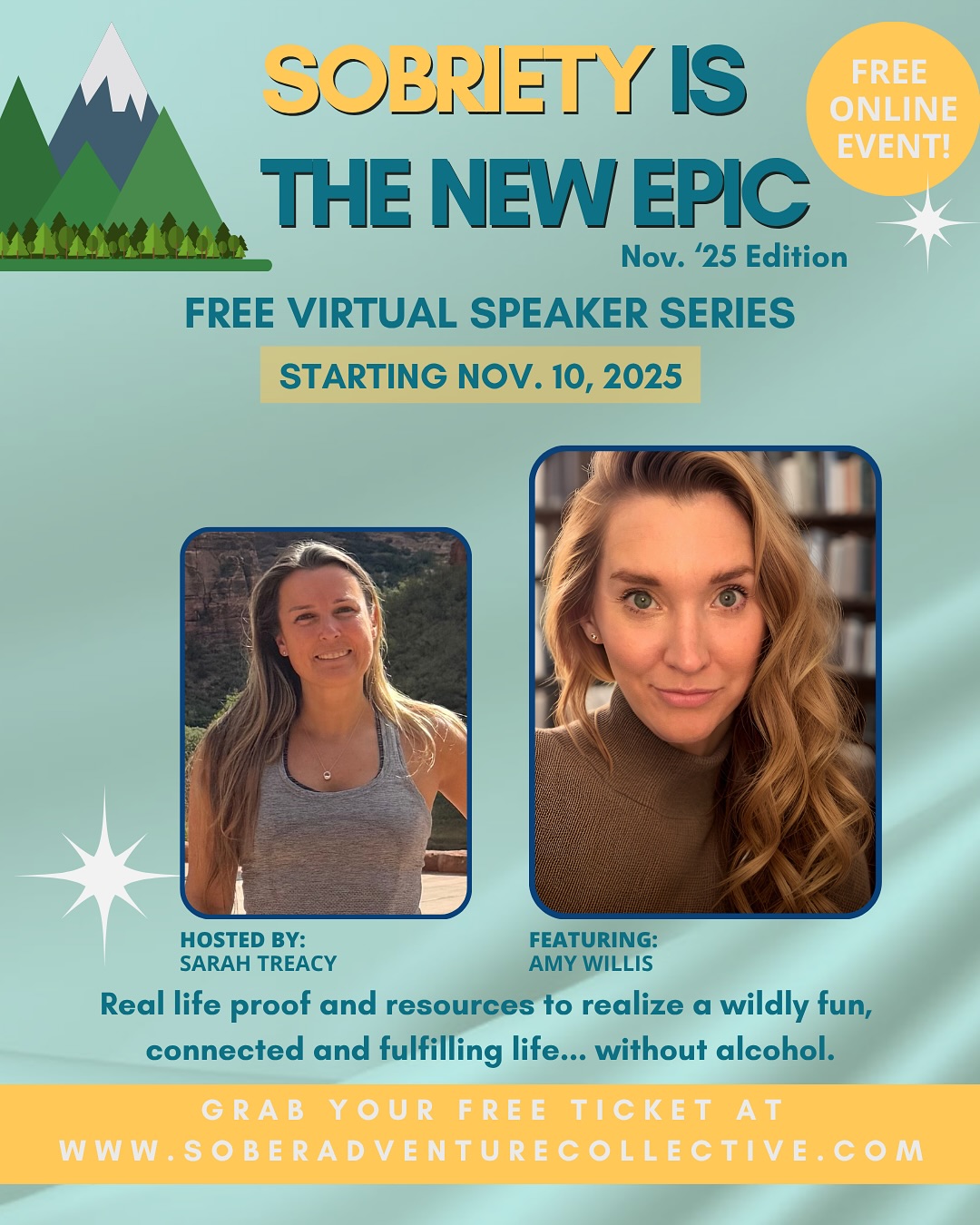 📣 I am so thrilled to share that I’m a featured speaker in Sobriety is the New Epic, a FREE multi-day virtual speaker series that brings together 2️⃣8️⃣ sober trailblazers who are proving that life in sobriety is anything but boring. In fact, it might just be your greatest adventure yet!
I’ve been sober for more than 9 years and sober coaching professionally for more than 6 years and I’ve been waiting for an event like to take shape! Sobriety is about SO MUCH more than not drinking but truly about learning how to live a vibrant, joyful, confident, purposeful life and that’s exactly what this speaker series is about!
If you’ve ever wondered…
👉 Will my life feel dull or limited without alcohol?
👉 Will I lose connection, community, or adventure?
👉 How do I actually build a life I love alcohol-free?
This series is for YOU.
You’ll pick up real tools to help you navigate challenges, build stability, and create lasting fulfillment, from an incredible lineup of speakers who have walked this same path and are here to show you what’s possible.
🔗 Sign up for free here: speakerseries.soberadventurecollective.com/amy
Join us as we help you not just imagine, but create, your own epic alcohol-free life.
Spread the word, invite friends and see you soon!
#sobrietyisthenewepic #soberadventurecollective #sobercoach #alcoholfreeliving #soberlife #sobercurious #sobercommunity #livingsober #soberadventure #sobrietyrocks #soberandfree #soberlifestyle #sobermovement #soberfun #sobernotboring #epicsobriety #sobersuccess #purposefuliving #findyourpeople #soberconnection #unlockyourpotential #thrivinginsobriety