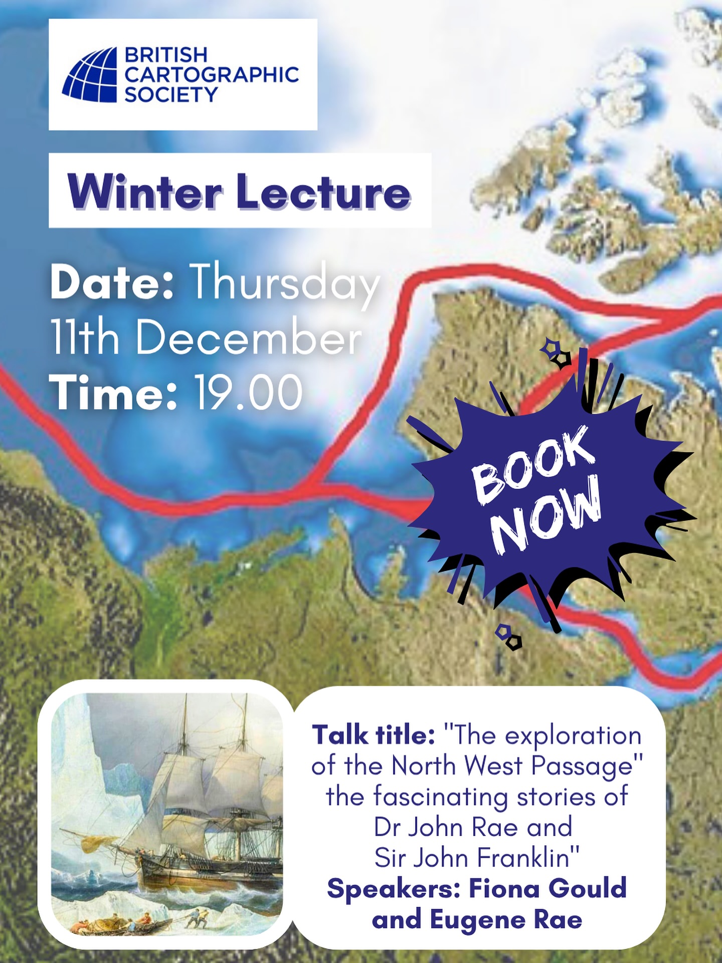 Bookings now live for our Annual Winter Lecture
Thursday 11th December, 7 PM to 8:15 PM online
Talk title: “The exploration of the North West Passage” the fascinating stories of Dr John Rae and Sir John Franklin
Speakers: Fiona Gould, Membership Secretary and Trustee of the John Rae Society and Eugene Rae, Principal Librarian, Royal Geographical Society.
See link in bio for further details and link to register for online access