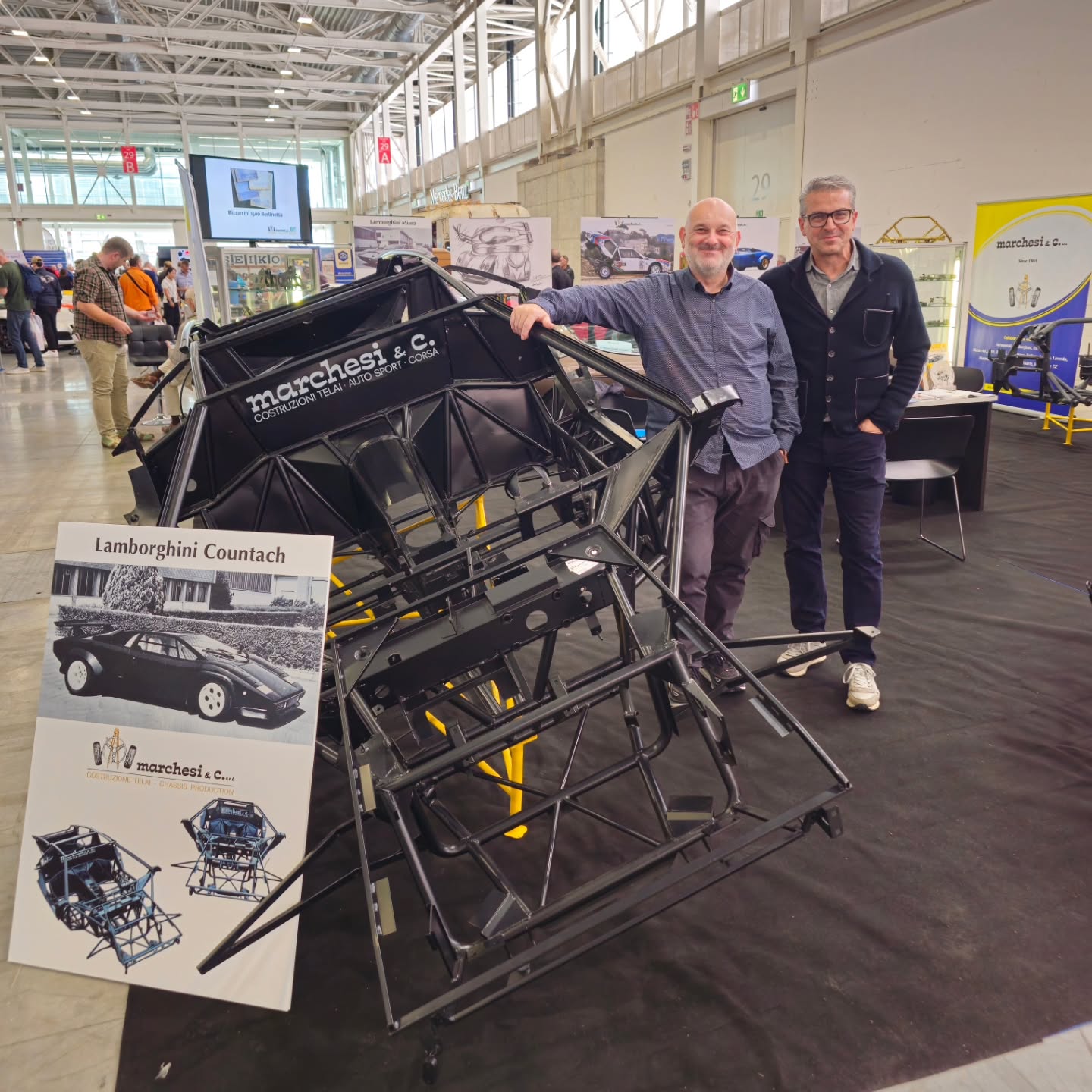 Massimo Bonora and Marco Marchesi with Lamborghini Countach Chassis at Auto e Moto d'Epoca 2025