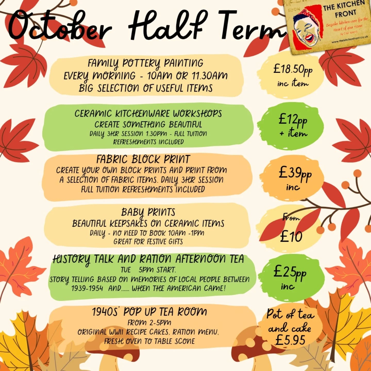 Helllooooo Buuuuude! (Like a pop group on a world tour!)🤩
It is half term then s week (apparently last week and next week too!) I am so confused.
We have lots of brilliant creative and art workshops going on , ideal for children, families, friends to spend quality time together. Did we mention home made 1940s recipe cakes!
Please check on line, call us on 01288 350107 or pop in to our very happy, chilled and creative space.
TTFN big love to you all. 🥰