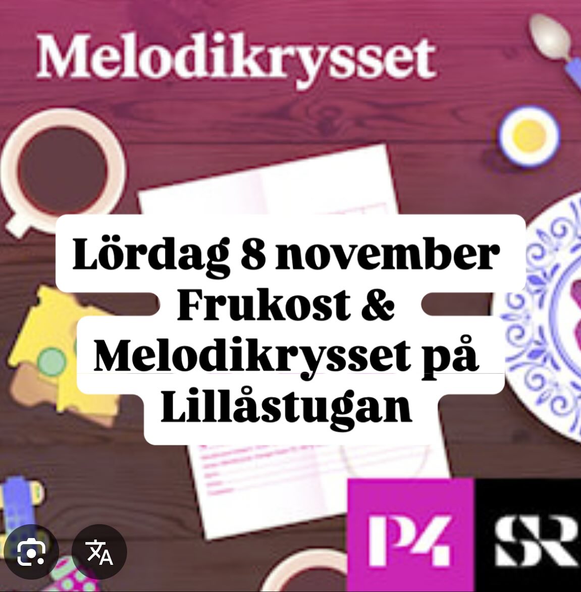 Vi planerade att stänga några veckor i november… men än ligger spängerna bara och inga mängder med snö i sikte till helgen så vi kör öppet till helgen 8-9/11.
I och med det så tänkte vi passa på med mysmorgon med Melodikrysset & frukost ☕️ 🎶 🔥
09.00 - 10.00 Brasan är tänd och frukosten dukas upp.
10.00 - Full fokus fokus på Melodikrysset
10.30 - Påtår med nybakade bullar
11.00 - 14.00 Lillåstugan öppet för alla
🧇 ❤️
Endast förbokning gäller, begränsat antal.
Bokning sker på info@lillastugan.se
250kr/pers
Varmt välkommen 😊