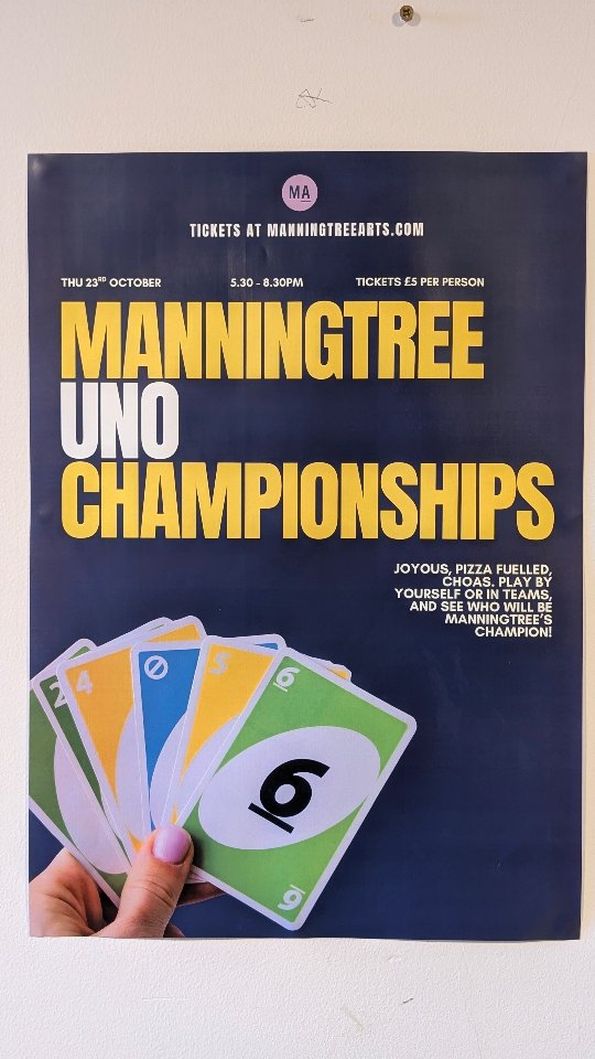 MA UNO CHAMPIONSHIPS!
We had an absolutely awesome night watching some of the most
impressive UNO skills in Manningtree! A huge thank you to everyone who came out and made it such an exciting evening - full of fun, nail
biting competition and of course - plenty of pizza to keep us fuelled!
We still have availability for our next event with the incredibly
talented @yoshikacolwell on Thursday 30th October. Do make sure to check out the website and book your tickets in advance. We can’t wait to see you 💜