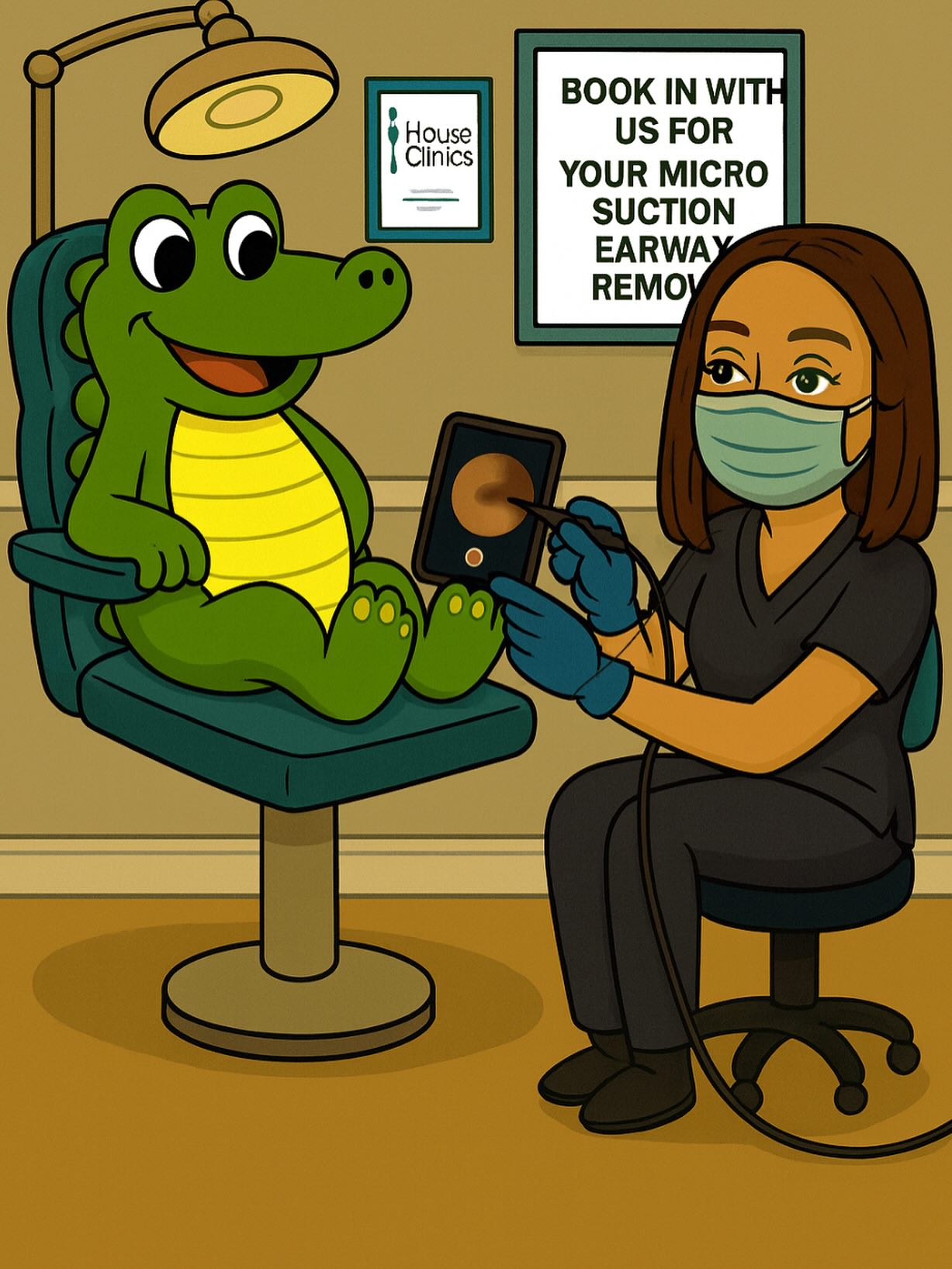 The Bristol Crocodile is feeling so much better today.
He had his ears cleaned by Saffy at The House Clinics in Redland today.
It’s made a HUGE difference to his hearing. He can finally hear the seagulls from Clifton all the way to the Harbourside!
Thank you, Saffy. Bristol’s quietest superhero is now louder than ever! 💚
Did you know Crocodile ears sit just behind their eyes as tiny slits or flaps, almost invisible unless you’re close.
They can shut them underwater like built-in earplugs, and despite being hidden, their hearing is excellent, even better than humans in some ranges.
#BristolCrocodile #thehouseclinics #EarWaxRemoval #BristolLife #BristolBusiness #SupportLocalBristol #CartoonCrocodile #KidsIllustration #HealthyHearing