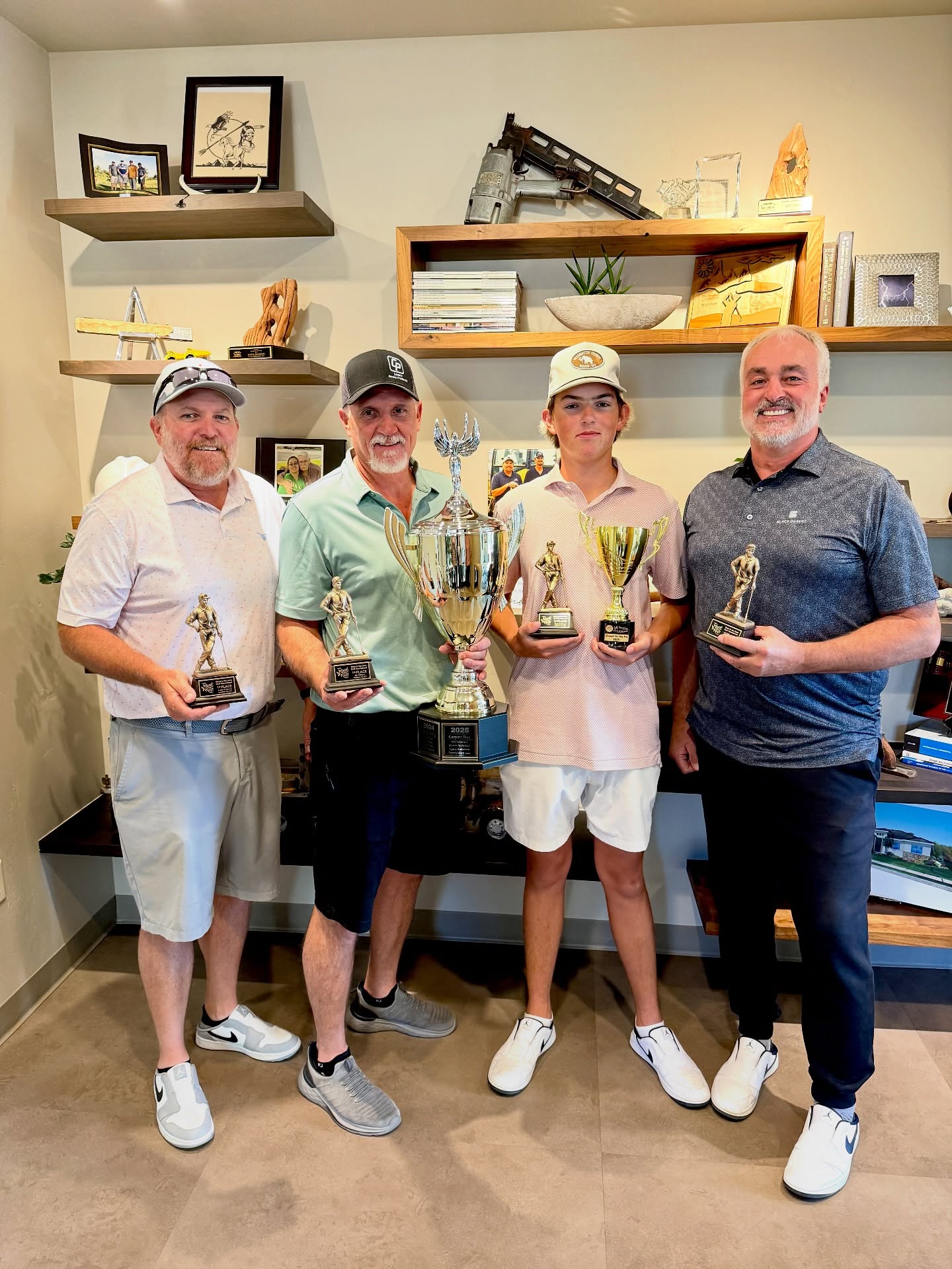 The traveling trophy has officially landed at its new home with Carpets Plus! Huge congratulations to this rockstar team for taking first place at our 2025 Glow in the Dark Golf Tournament! 🏆