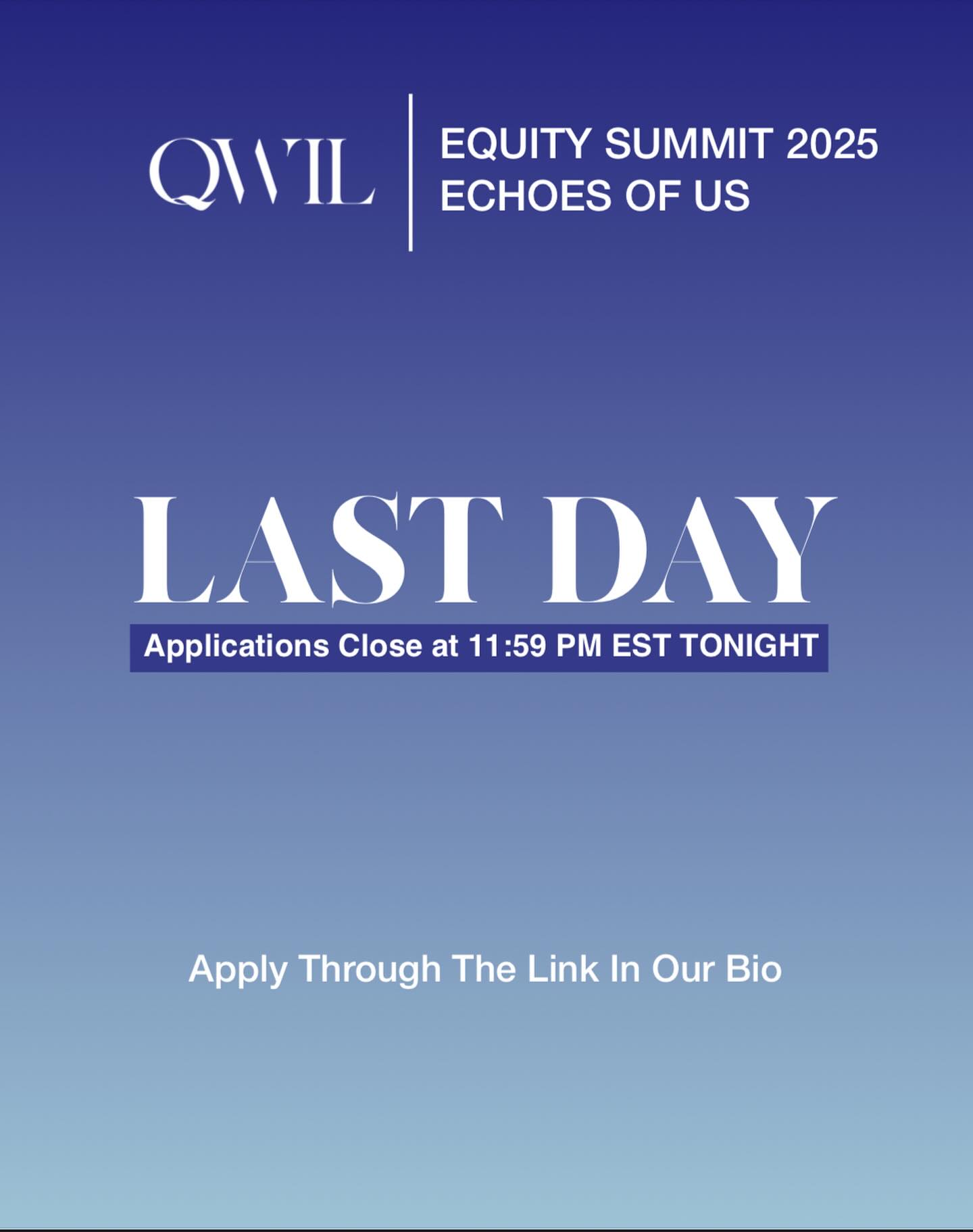 Last call, future delegates! Delegate apps for the 2025 Equity Summit close TONIGHT at 11:59 PM EST! Apply through the link in our bio and don’t miss your chance to be a part of an unforgettable day of connection, growth, and empowerment! 🤍