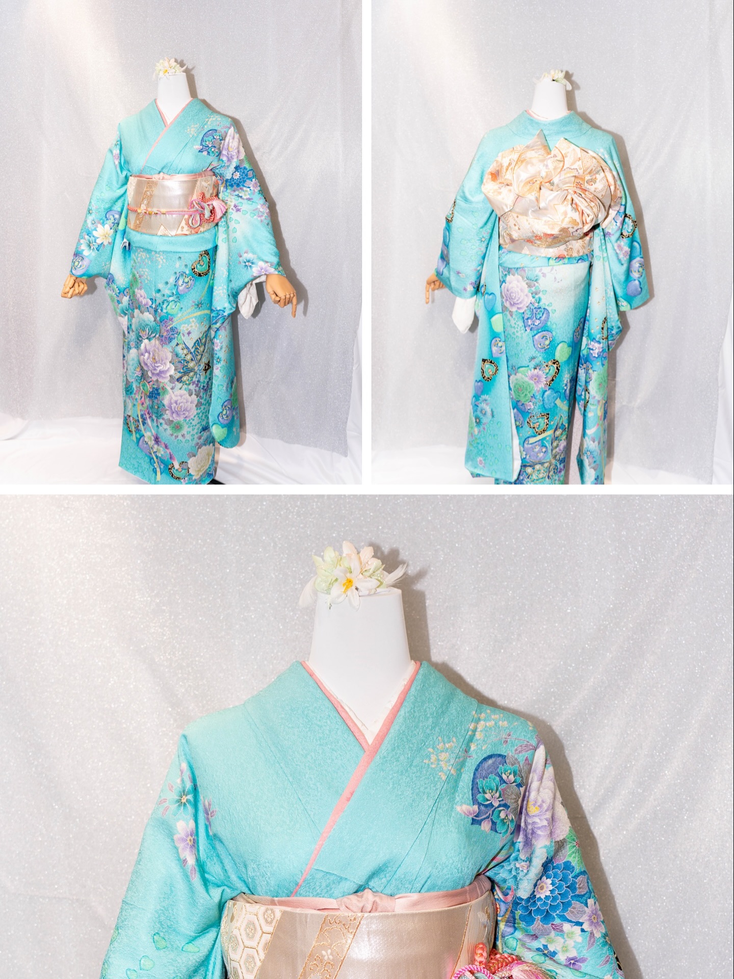 翡翠花蝶振袖 No.325
澄んだ翡翠色に咲く花々と舞う蝶が、美しく調和した可憐な振袖。
金帯の柔らかな光沢が全体を明るく包み、淡いピンクの重ね衿が上品なアクセントに。
清楚で華やかな印象を与える、特別な日の装いにぴったりの一枚です。
👘 振袖プラン 予約価格:9,900円(税込)
フルセット内容✨
・重衿
・帯揚げ
・帯締め
・袋帯
・バッグ
・ぞうり
・長襦袢(半衿付き)
#浅草和服 #振袖コーデ #翡翠色着物 #花柄振袖 #蝶柄振袖 #和装美人 #着物レンタル #浅草着物体験 #繁花写真館