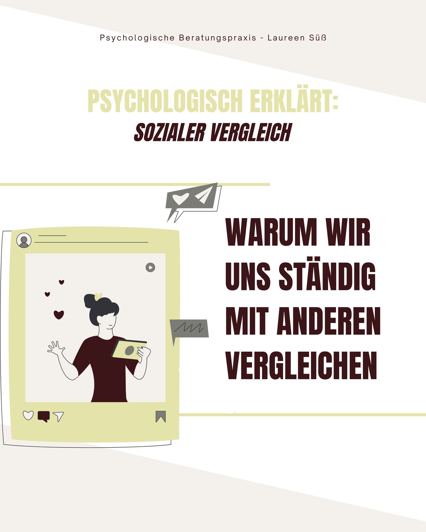 📍 Vergleiche sind kein persönliches Versagen – sie sind Teil davon, wie wir Menschen uns orientieren.
💡Doch was als Orientierung beginnt, wird schnell zur Bewertung.
Plötzlich geht es nicht mehr darum, wo du stehst, sondern, wie du im Vergleich wirkst.
Das kostet Energie – und oft Selbstvertrauen.
🧠Psychologisch betrachtet geht es nicht darum, Vergleiche abzustellen,
sondern sie bewusster zu lesen:
➡️Was löst das in mir aus – und was sagt es über meine Werte, meine Wünsche, meine Richtung?
Vergleiche sind menschlich, aber sie müssen nicht dein Maßstab sein.
📌 Laureen Süß I Wirtschaftspsychologin (M.Sc.)
🧠 Psychologische Beratungspraxis Düsseldorf
@wirtschaftspsychologin I Link im Bio
#psychologischeberatung #wirtschaftspsychologie #berufundpsyche #sozialervergleich