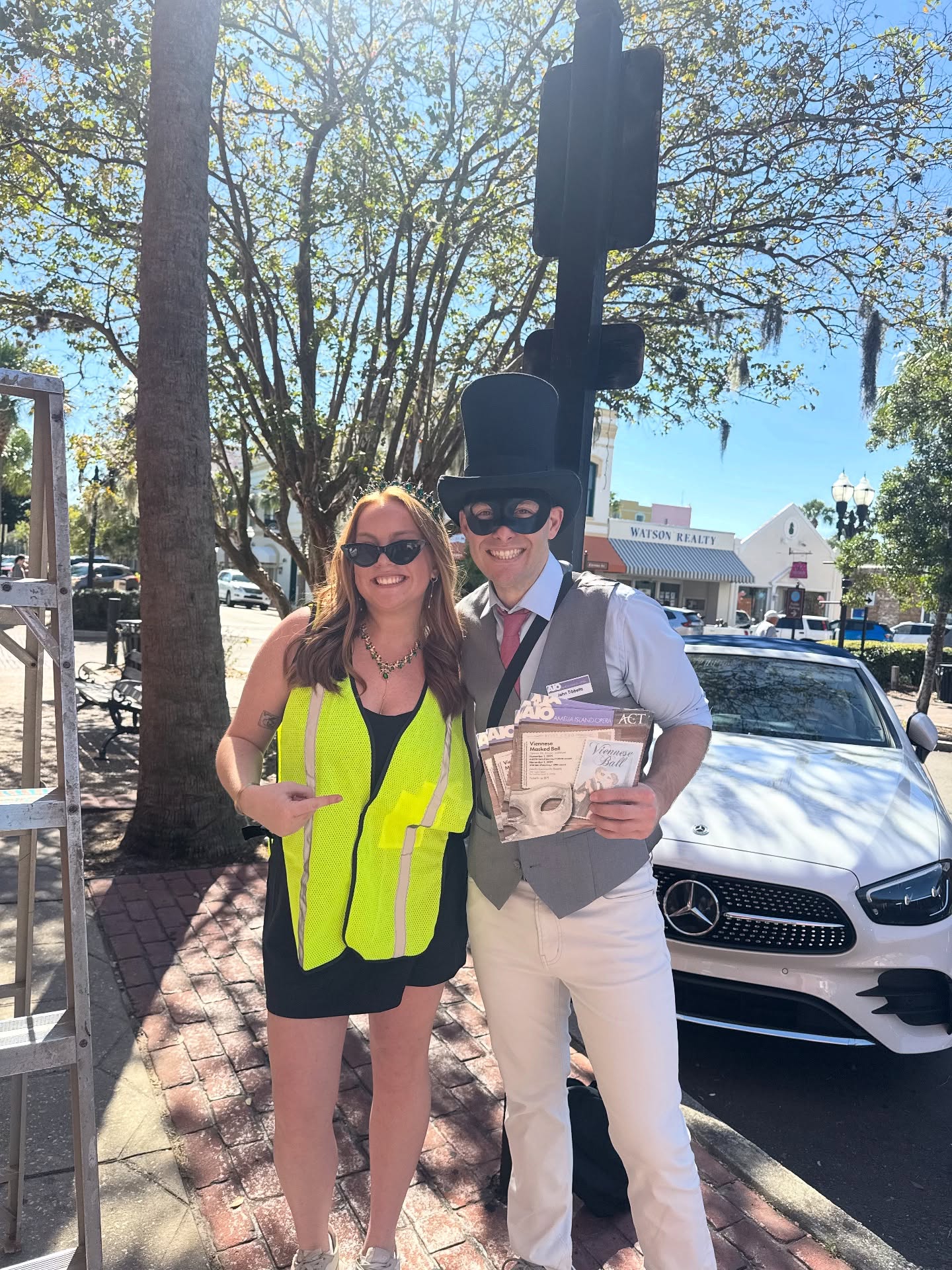 WHO is the mysterious masked man spotted downtown? 👀 Turns out, it’s our very own Artistic Director, John, drumming up excitement for The Viennese Masked Ball next weekend at Amelia Community Theatre! 🎭✨ Don’t miss the fun — TICKETS STILL AVAILABLE on our website! 🎟️
