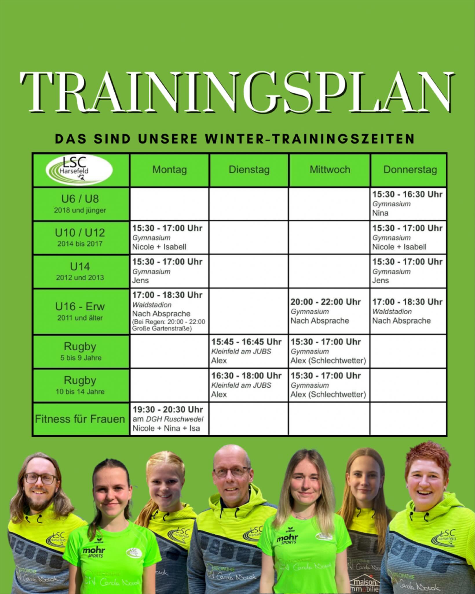 Die Hallensaison geht los! 💚💥
Hier sind unsere vorläufigen Wintertrainingszeiten – wenn sich etwas ändert, geben wir euch direkt Bescheid.
Let’s go, Winterseason! ❄️💪
Euer LSC Trainerteam 💚
#Hallensaison #WintermodeOn #TrainHard