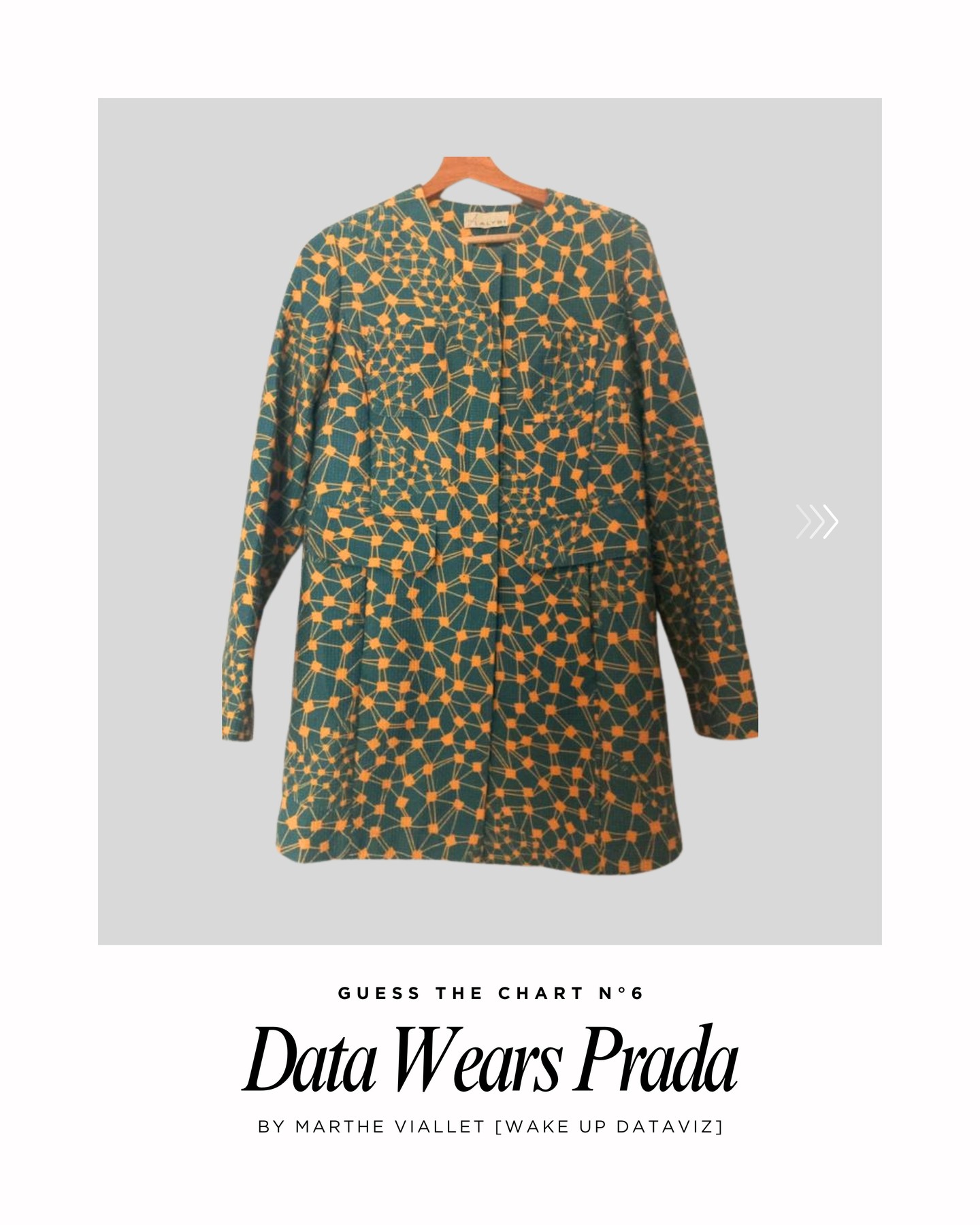Guess the chart n°6 â đ€â
A long green jacket with mustard-yellow squares connected by fine lines.
đšâđšâđšâđš
Swipe for the Answer!
(˶ââżâ) â â â
đđ¶đđ¶ đČđđ¶đđ đ«đđ¶đčđ¶
â Because learning about data can be visual, stylish, and a little ironic.
âââââââââââââââ
#DataWearsPrada #guessthechart #NetworkVisualization #DataArt #FashionDesign #VisualCulture #DesignInspiration #networkviz #DataInspiration #vintedaddict #geometryinfashion #VintedFind
âââââââââââââââ
This series comes from my daily obsessions: fashion and datavisualization.
Clothes often become patterns, and patterns become dataviz.
Spotted on @vinted â where data meets second-hand fashion.