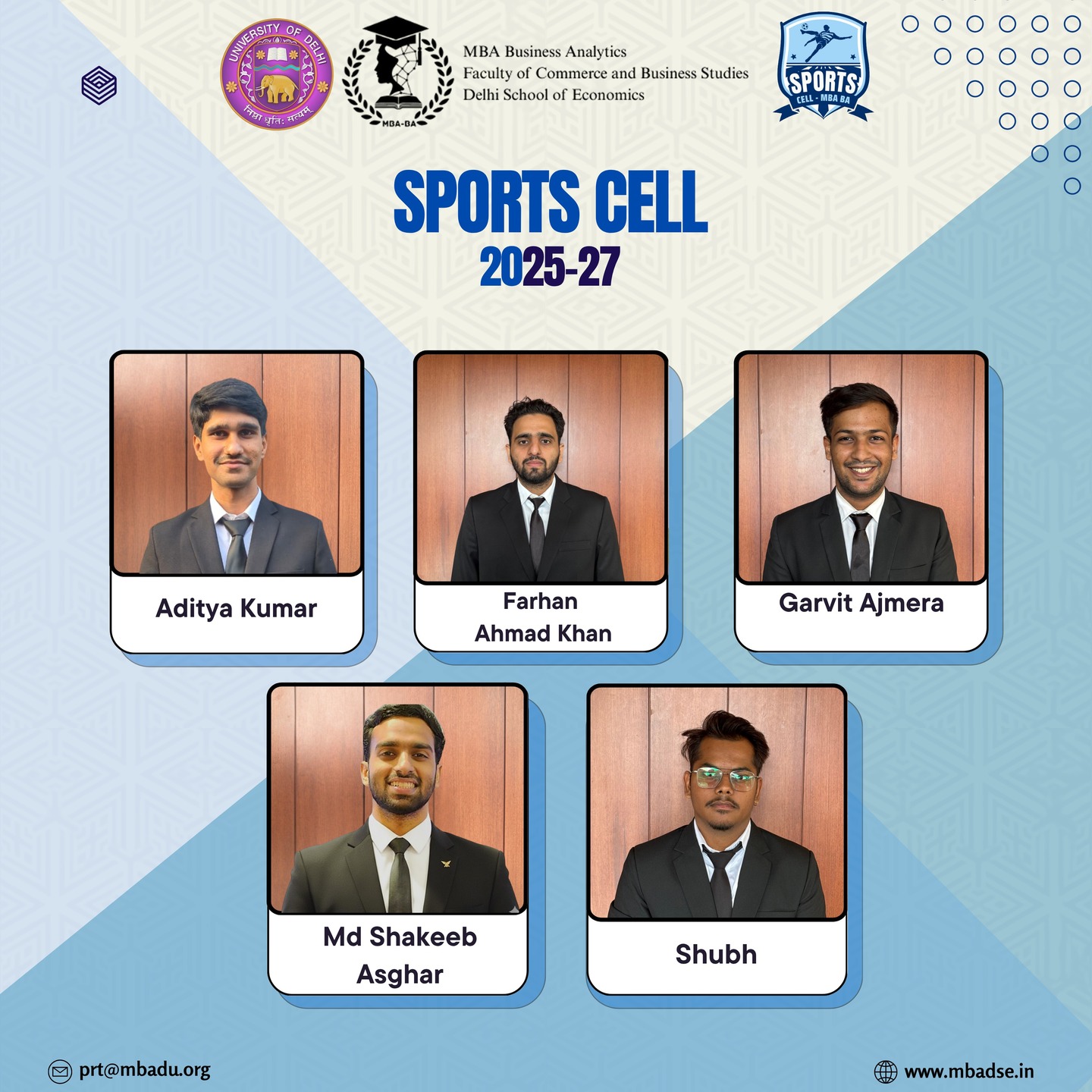 Meet the team that brings energy, passion, and winning spirit to every game! The dedicated group at the forefront of fostering teamwork, resilience, and a vibrant sports culture on campus.
#SportsCell #GameOn #TeamMBA