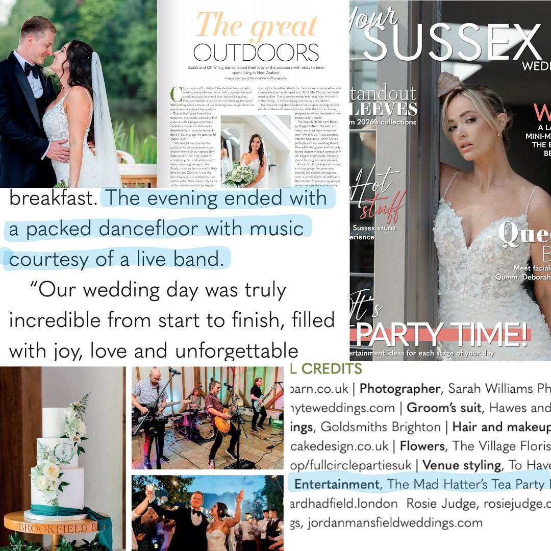 From the stage to the page! 😎🎶
We’re buzzing to see one of the weddings we performed at @brookfieldbarn featured in the Sussex @countyweddingmagazines this month — and yes, the dancefloor was absolutely packed all night 💃🕺
📸 @sarahwilliamsphotography
#TheMadhattersTeaPartyBand #WeeMadeIt #CountyWeddingMagazine #LiveBandEnergy #SurreyWeddingBand #SussexWeddingBand #WeddingVibes