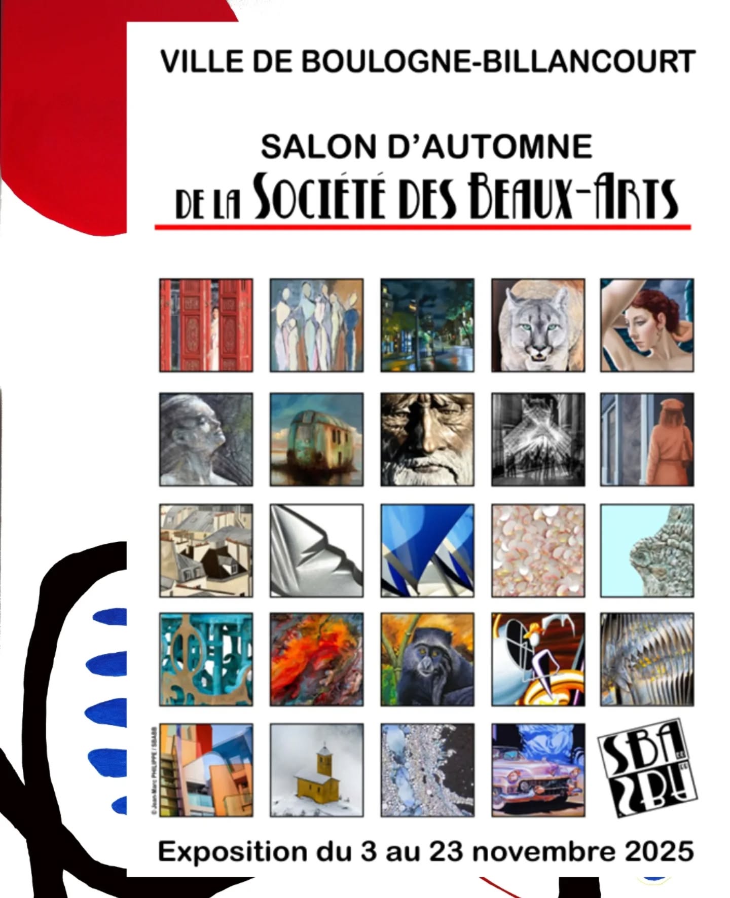 Hâte de vous retrouver à l'occasion de l'édition 2025 du Salon d’Automne de la Société des Beaux-Arts de Boulogne-Billancourt !
Vernissage le mardi 4 novembre à 18h30
📅 Exposition collective du 3 au 23 novembre 2025
📍 Espace Landowski – 28 avenue André-Morizet, Boulogne-Billancourt
#ExpositionArt #ArtContemporain
#expositioncollective #art
#salondart #boulognebillancourt #artvisuel #peinture #sculpture #photographie