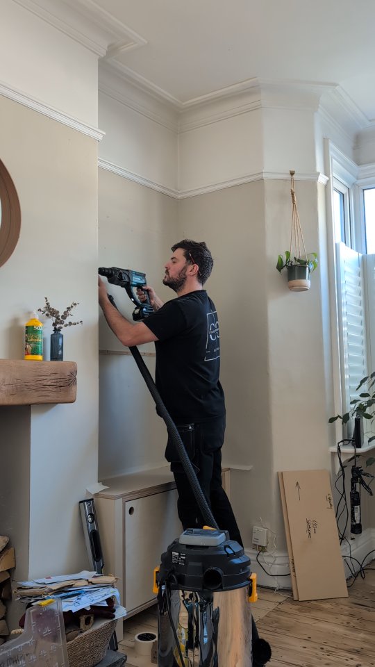Birch Ply floating shelves - Once cut and dry fitted, I like to router a channel which houses a small strip of timber. This can then be fitted within the alcove opening to create the floating shelf look