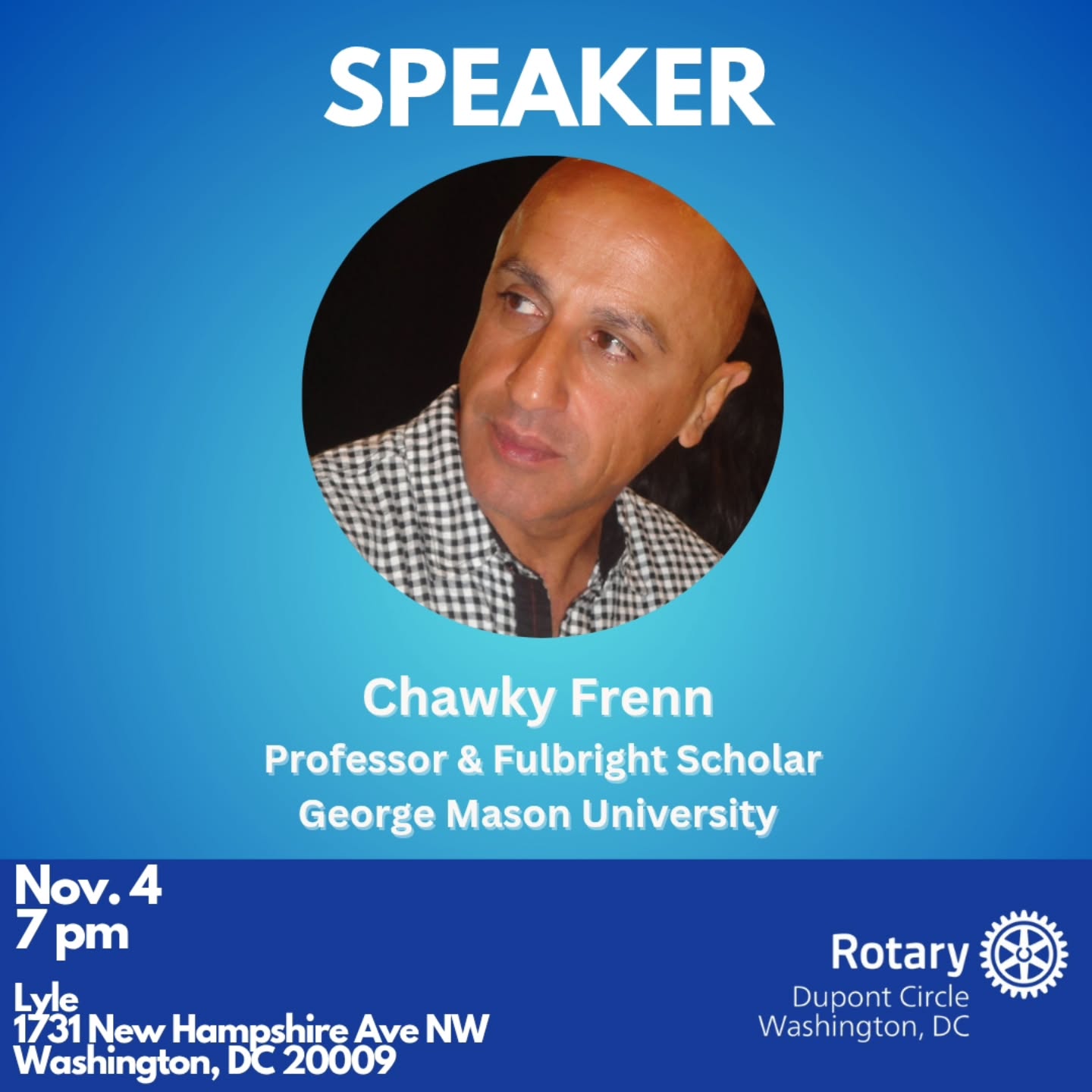 Please join us next Tuesday at 7 pm to hear from our speaker, Chawky Frenn.
Born in Zahlé, Lebanon, Chawky Frenn grew up in a country rich in mysticism, spirituality, and beauty, but also marked by paradox, conflict, and sectarianism. Before emigrating to the United States in 1981, he lived through six years of civil war, an experience that continues to profoundly shape his life and work.
Frenn earned a BFA from Massachusetts College of Art and Design in Boston (1985) and an
MFA from Tyler School of Art at Temple University in Philadelphia (1988), completing the
second year of his graduate studies at Temple Abroad in Rome, Italy. He has taught at
Bridgewater State College (MA), Montserrat College of Art (MA), and Edinboro University (PA). He is currently a Professor of Art at George Mason University in Fairfax, Virginia.
His artwork is held in prominent public and private collections, including the Library of
Congress (Washington, D.C.), MARe – Museum of Recent Art (Bucharest, Romania),
Housatonic Museum of Art (CT), and Springfield Museum of Art (OH), among others.
Frenn is a recipient of two Fulbright-Nehru Academic and Professional Excellence Awards,
which supported his academic and creative research in New Delhi (2017) and Varanasi (2024), India. His other honors include the Teaching Excellence Award from George Mason University (2009), Summer Research Grant (2003), Blanche E. Colman Award (1998), Stacey Scholarship Award from the National Academy of Western Art (1993), Sheldon Bergh Award, Basil H. Alkazzi Award (London, 1993), and Gibran Khalil Gibran Foundation Grants (1982, 1983, 1984).
He has exhibited his work in the United States, France, Germany, Italy, Lebanon, Paraguay, and India, and participated in exhibitions at institutions such as the Hoyt Institute of Fine Arts (PA), Housatonic Museum of Art (CT), Erie Art Museum (PA), Arnot Art Museum (NY), and Sursock Museum (Beirut, Lebanon).
Frenn’s work has been reviewed in major publications including The New York Times, NY
ARTS, etc.
Join us at 7 pm on Tuesday at the @lyledc to learn more #dupontrotary