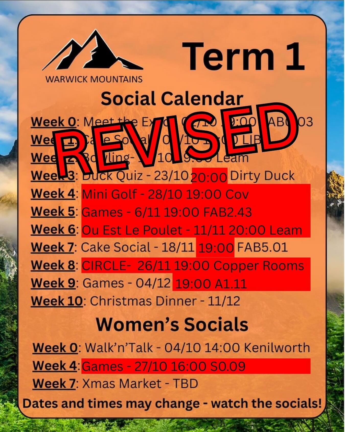 Mountaineers!!
The new social calendar is here!! Make sure to watch out for any last minute changes!!