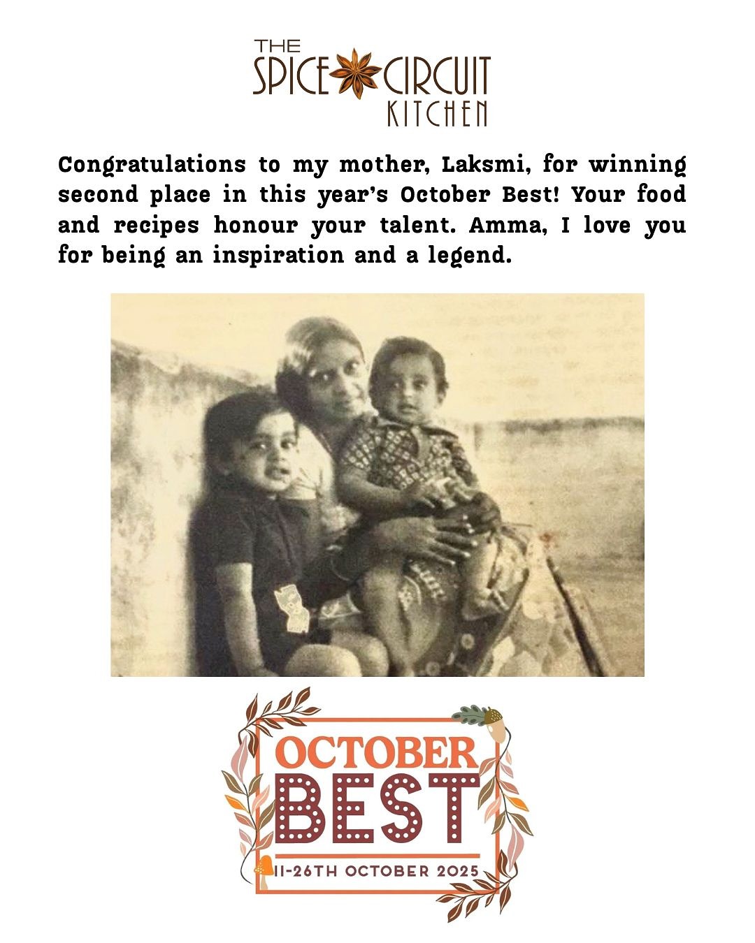 The October has been the best one ever and winning the second place for our October Best Menu @brightonsbestrestaurants made it even more exciting.
This is the month I am celebrating my Mom and her food by putting together all my favourite dishes that she cooks and this win truly belongs to her.
Amma, I love you lots and one day I wish to achieve half your patience, kindness, selflessness, compassion and coolness.
Thank you all wonderful people that came, ate, signed the card and voted. Congratulations to our friends at @no.no_please and @palmito.restaurant for the win.
It’s not over for us yet. We are still doing the ‘Ammakase’ Menu till this Saturday to fit in those on waiting list.
Lot more exciting collabs and supper clubs coming up which we will talk about soon in a separate post.
@t_s_c_kitchen
@before.thedevilknowsyouredead