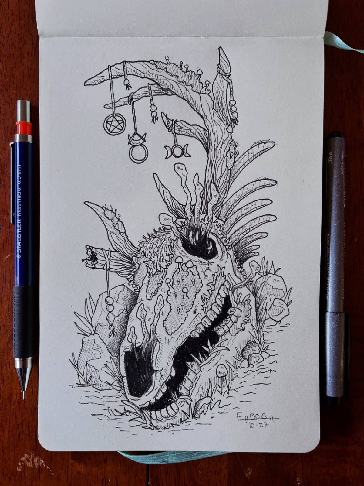 Prompt- “DECAY” - spent too much time drawing, don’t have anything cool to say. Insert something dark and witty- 👻
-
#drawfordays @stickersfordaysllc #draw #creepy #decay #mushroom #skull #art