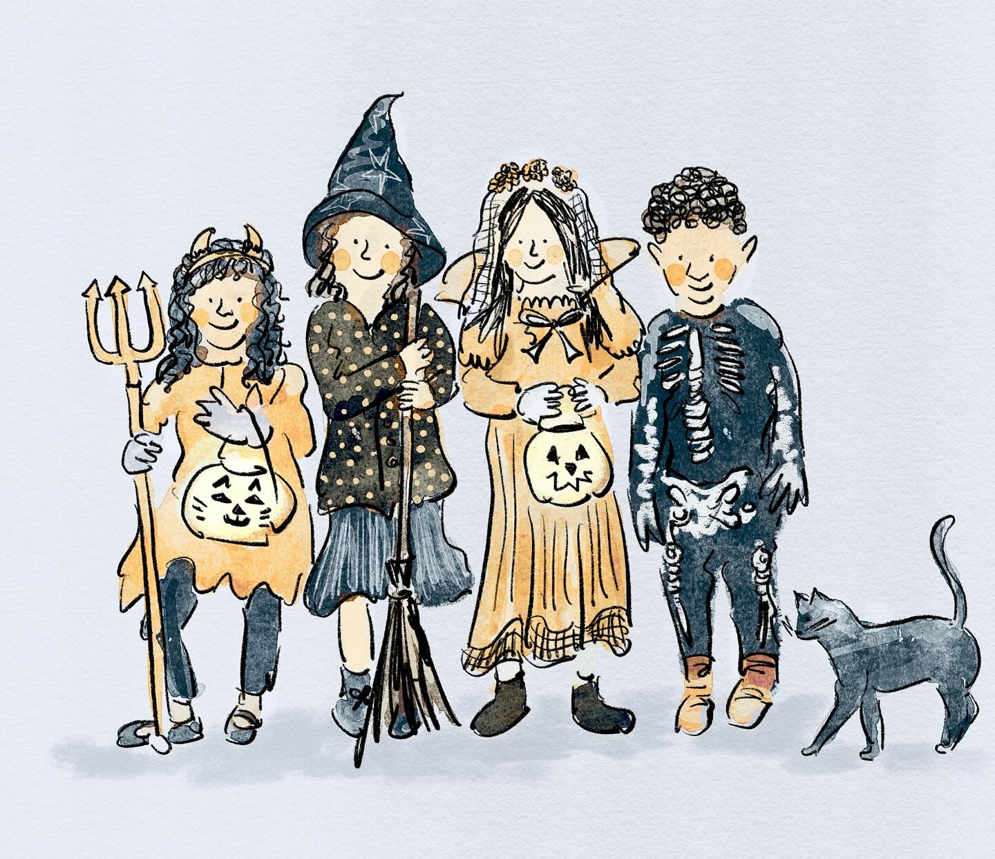 Happy Halloween! Here’s a little sketch I just managed to finish more or less in time 😂 Ok so it’s 1am and Halloween is probably over here, but there’s still 1 more minute in the UK and trick & treating is still in full swing in the US (and elsewhere)! 🧙 🎃 👻 😈
I‘ve definitely seen a ‘trick & treat’ drawing prompt/challenge this month but now I can’t remember it to tag! 🙈
#halloweenillustration #witchillustration #trickortreat #trickandtreat #childrensbookillustration #goodshipillo #goodshippicturebooks #goodshipillustration #dtiys #artchallenge #halloweenartchallenge #octoberdrawingchallenge #halloweendrawingchallenge