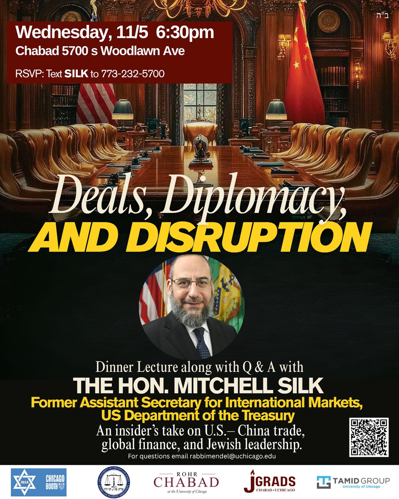 First up of The Society of Jewish Thought: The Honorable Mitchell Silk - former assistant secretary of international markets, US department of treasury AND Chassidic Jew.