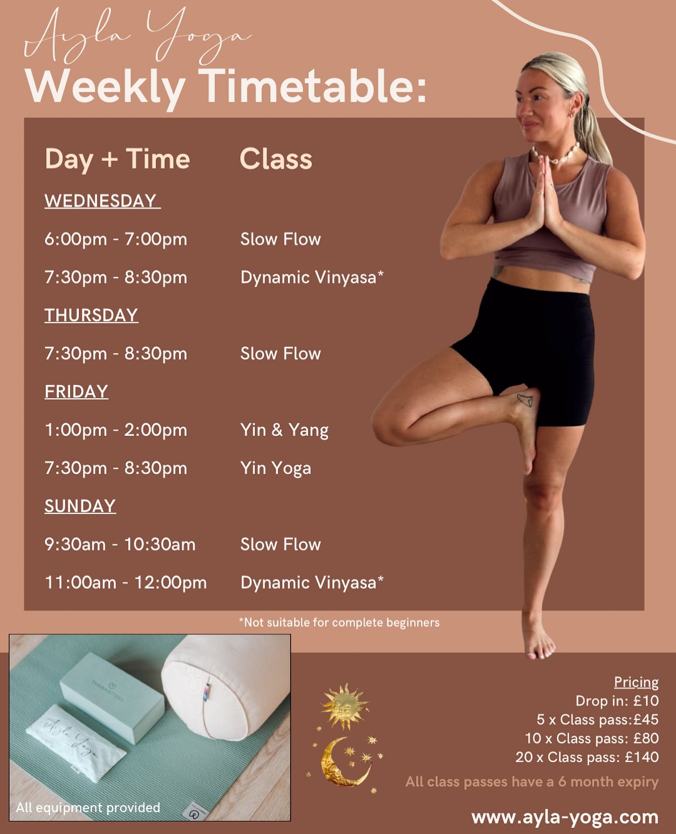 🌞 Weekly Yoga Timetable 🌝
The body speaks through movement - every breath and stretch a quiet conversation. This practice is about presence, not perfection ✨
🌀
Move to listen.
Move to soften.
Move to return to yourself.
🪐 All equipment is provided - just bring you.
Classes fill fast, so book early!
All class passes must be used within 6 months - no exceptions.
🌞 See you on the mat 🌝
Ayla 💌
.
.
#yoga #aylayoga #yogatimetable #movewithpresence #yogaflow #embodiedliving