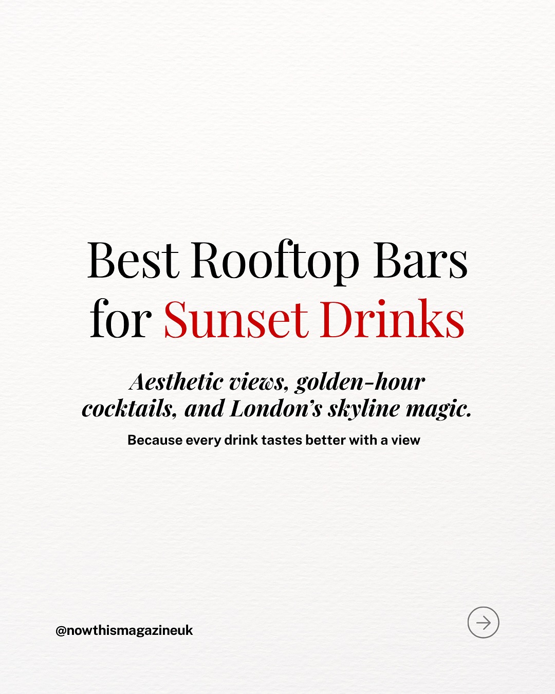 Golden hour never tasted so good. 🍸
From seaside chic to skyline elegance, these are London’s best rooftop bars for sunset drinks. 🌇
Save this post for your next golden-hour cocktail moment! ☀️
#LondonViews #RooftopBars #SunsetDrinks #NowThisMagazineUK #LondonNights #CocktailOClock #GoldenHourVibes