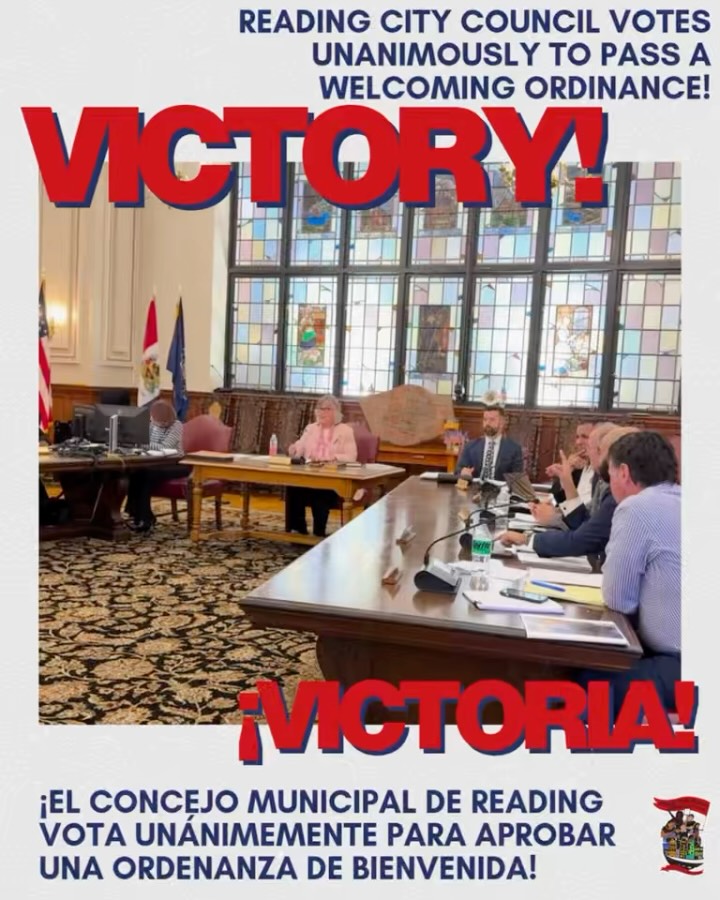 (español abajo) We know we are safe when we invest local resources in creating communities where children and families can live, work, play, learn, pray, and grow without fear of violence. Local police and elected officials are not required to help ICE, and their limited resources should be focused on keeping our communities safe. The passage of this Welcoming Ordinance reaffirms a shared commitment to creating a safer and more just city for all who choose to call Reading home.
ESPAÑOL: Sabemos que estamos seguros cuando invertimos recursos locales en la creación de comunidades donde los niños y las familias puedan vivir, trabajar, jugar, aprender, orar y crecer sin temor a la violencia. La policía local y los funcionarios electos no están obligados a colaborar con ICE y sus limitados recursos deberían centrarse en mantener la seguridad de nuestras comunidades. La aprobación de esta ordenanza reafirma el compromiso compartido de crear una ciudad más segura y justa para todos los que hacen de Reading su hogar.
#pensilvania #pennsylvania #reading #readingpa #cityofreading #immigration #inmigracion #welcomingcity #ciudaddebienvenida