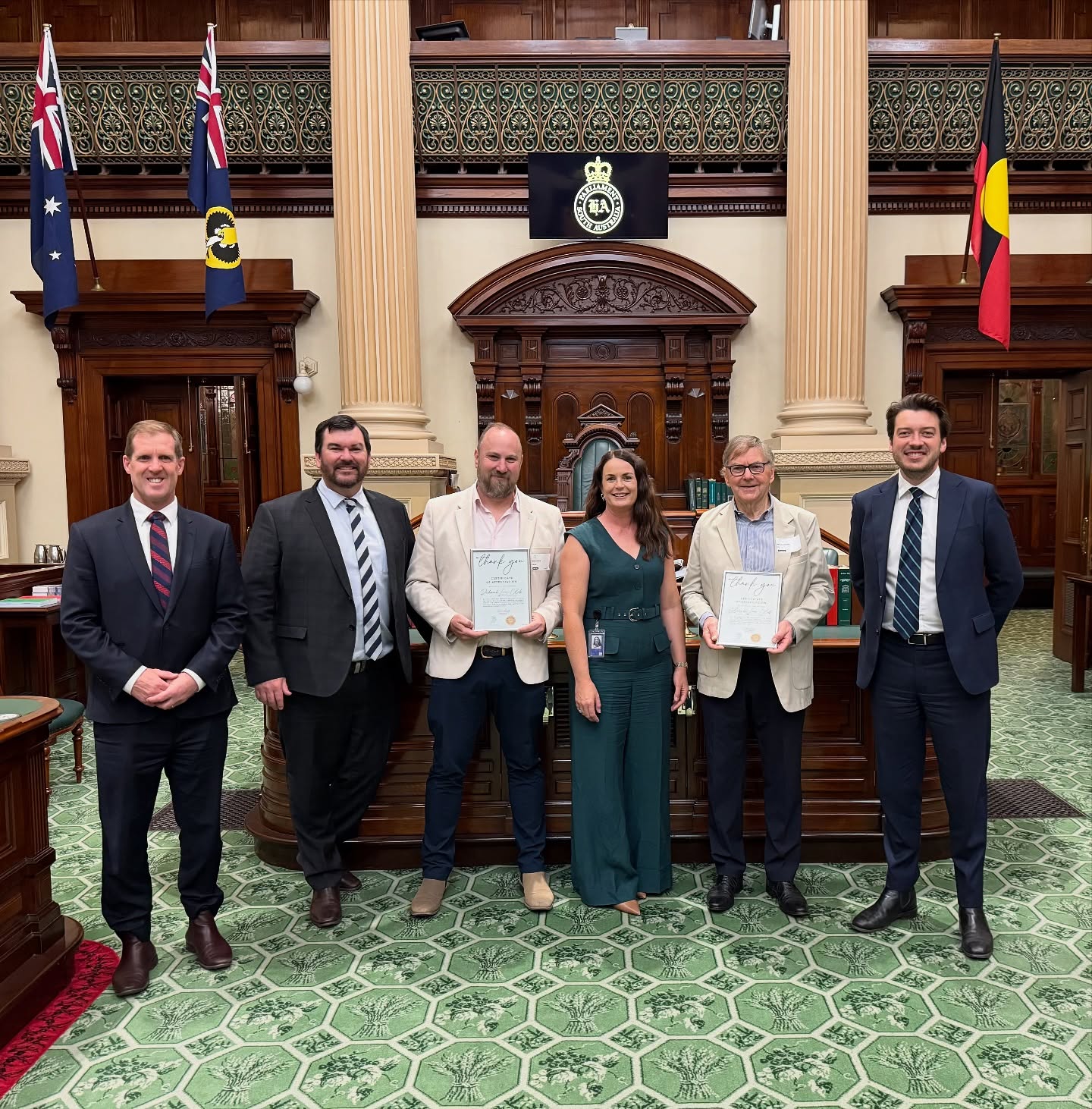 I had the great honour of formally thanking two of the Lions Clubs (Glenside & Richmond) that helped fund sheep feed to assist approx. 150 farmers across the Eyre Peninsula during my S.O.S. #saveoursheep campaign this year. Showing what is possible when focussed, tangible support hits the target.
A huge thank you to @samtelfermp - Member for Flinders for giving his time during a busy sitting week to help me do this and give the clubs a great experience with a tour of Parliament House.
Thank you also to @jackbattybragg and @stephenpattersonmp for coming in to also thank and encourage these two great Lions clubs in their electorates. The connection between these caring city folk to support the farmers of the Eyre Peninsula shined today in the hallowed walls of parliament.
It’s been such a terrible time on the land and I am so happy that most of SA received good rain this winter, but don’t think for one minute I have forgotten about the farmers in areas still suffering through drought. I pray we never again be faced with such a traumatic deficit of sheep feed and ways to access it ever again.