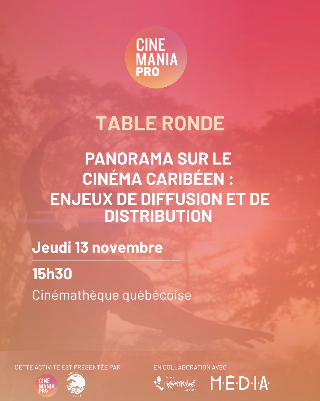 🎬 Le cinéma caribéen prend la parole à Montréal !
Kourtrajmé Karaïbes est fier de s’associer à Nouvelle Vague New Wave et au Festival de films francophones CINEMANIA pour un échange incontournable :
🎥 Panorama du cinéma caribéen : enjeux de diffusion et de distribution
Une conversation essentielle autour de la circulation des œuvres afro-caribéennes, des défis de la coproduction et des stratégies de découvrabilité.
A cette occasion 4 de nos alumnis seront en immersion professionnelle au Festival.
Des voix venues de Guadeloupe, Haïti, Martinique et du Québec partageront leurs visions et leurs solutions pour renforcer la présence du cinéma caribéen sur les écrans du monde.
🗓 Jeudi 13 novembre – 15h30
📍 Festival CINEMANIA – Montréal
🎙 Entrée libre sur inscription → https://lnkd.in/eiRynYaB
🎯 Que vous soyez professionnel·le, étudiant·e ou passionné·e de cultures caribéennes, venez échanger, poser vos questions et faire partie de la discussion !
Une initiative portée par Nouvelle Vague, en collaboration avec Kourtrajmé Karaïbes, @la.coalition.media et nos partenaires culturels.
💬 Parlons circulation, coproduction et nouvelles voix du 7e art caribéen.
#CINEMANIA2025 #CinemaCaribeen #NouvelleVague #NewWave #MinistèredelaCulture #KourtrajméKaraibes #Diaspora #Diversité #Culture #FilmIndustry #CaribbeanCinema #QuébecCulture