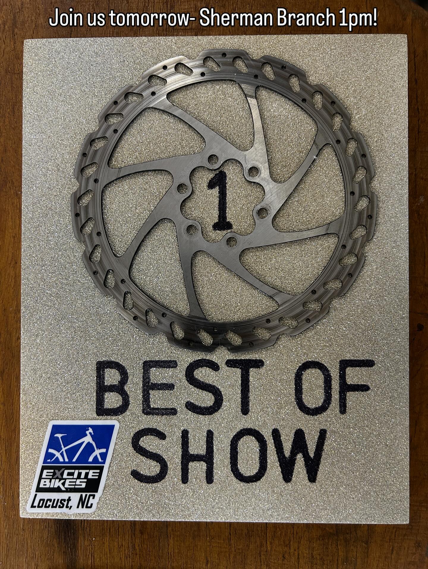 We made some awards for the show to follow the bike ride. Popular vote wins each category. Show is to follow the ride at 1pm. So join us for a chance to win our 26” vintage bike show!! 1pm. Sherman Branch parking lot. Be there!!