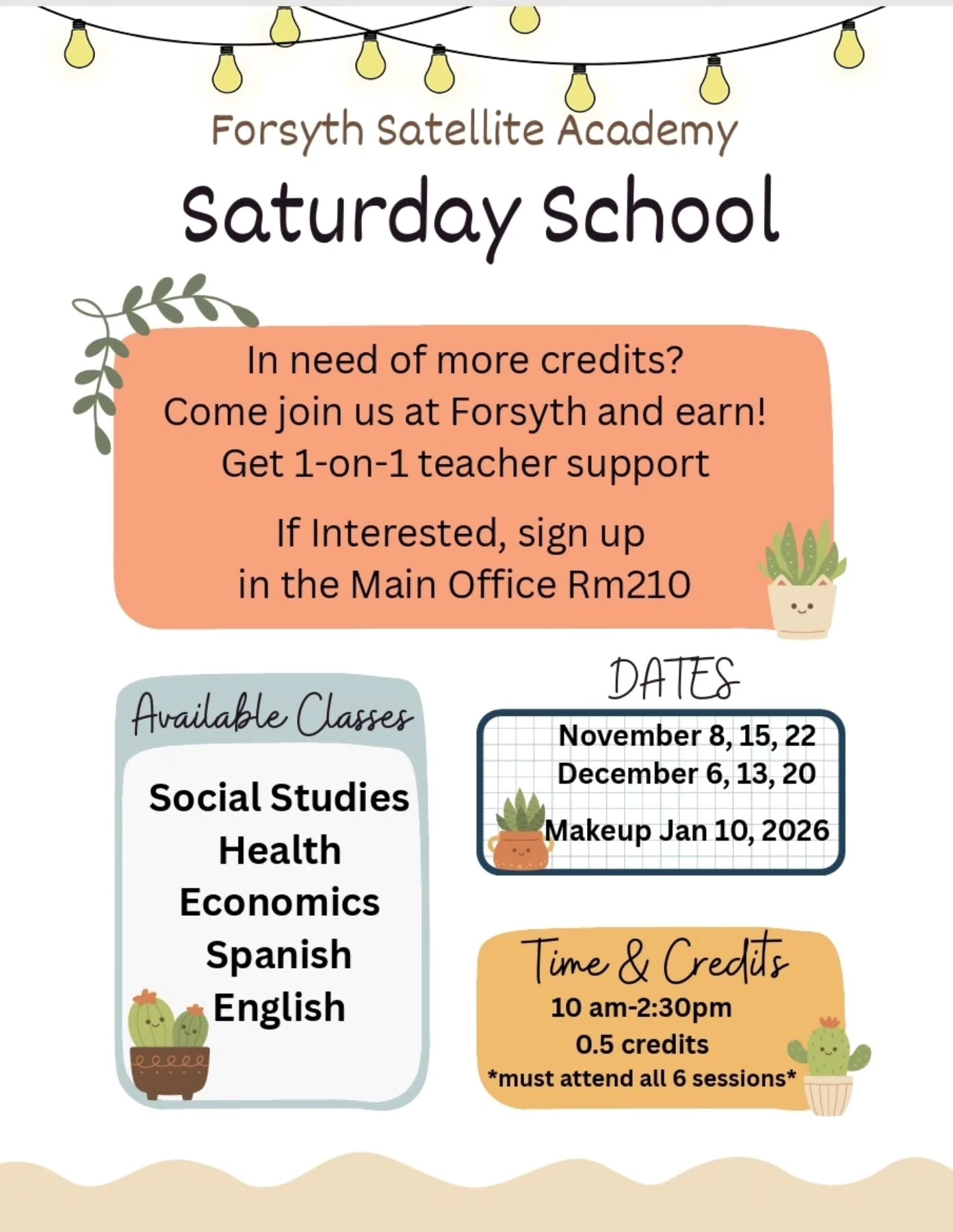 Hey, Forsyth. Saturday school will be starting soon. If you need some more credits, this is your chance to get them. Sign up in the main office (210)
#credits #saturdayschool #forsyth #forsythsatelliteacademy #highschool #nyctransferschools #nychighschools #nyctransferschools #schoolisfun #experientiallearning