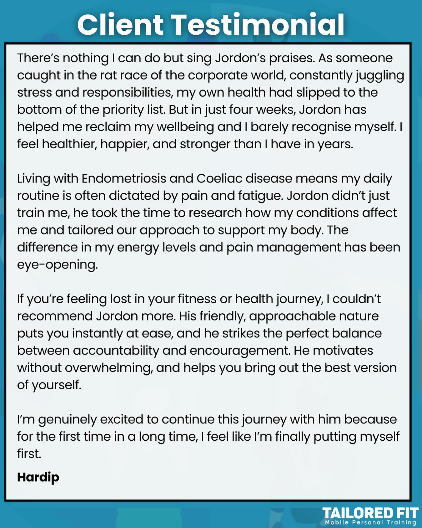 In just four weeks Hardips progress has been nothing short of inspiring. From improved energy and strength to better pain management and mood, Hardip has shown what’s possible when you combine consistency with a tailored approach.
She’s fully embraced functional training and lifestyle adjustments designed around her body — not against it.
What stands out most is her attitude: open, determined, and always willing to learn. Hardip brings positivity and focus to every session, even on the tough days, and that’s what makes her transformation so special.
It’s a reminder that fitness isn’t about perfection — it’s about progress, compassion, and showing up for yourself.
Proud doesn’t even begin to cover it!